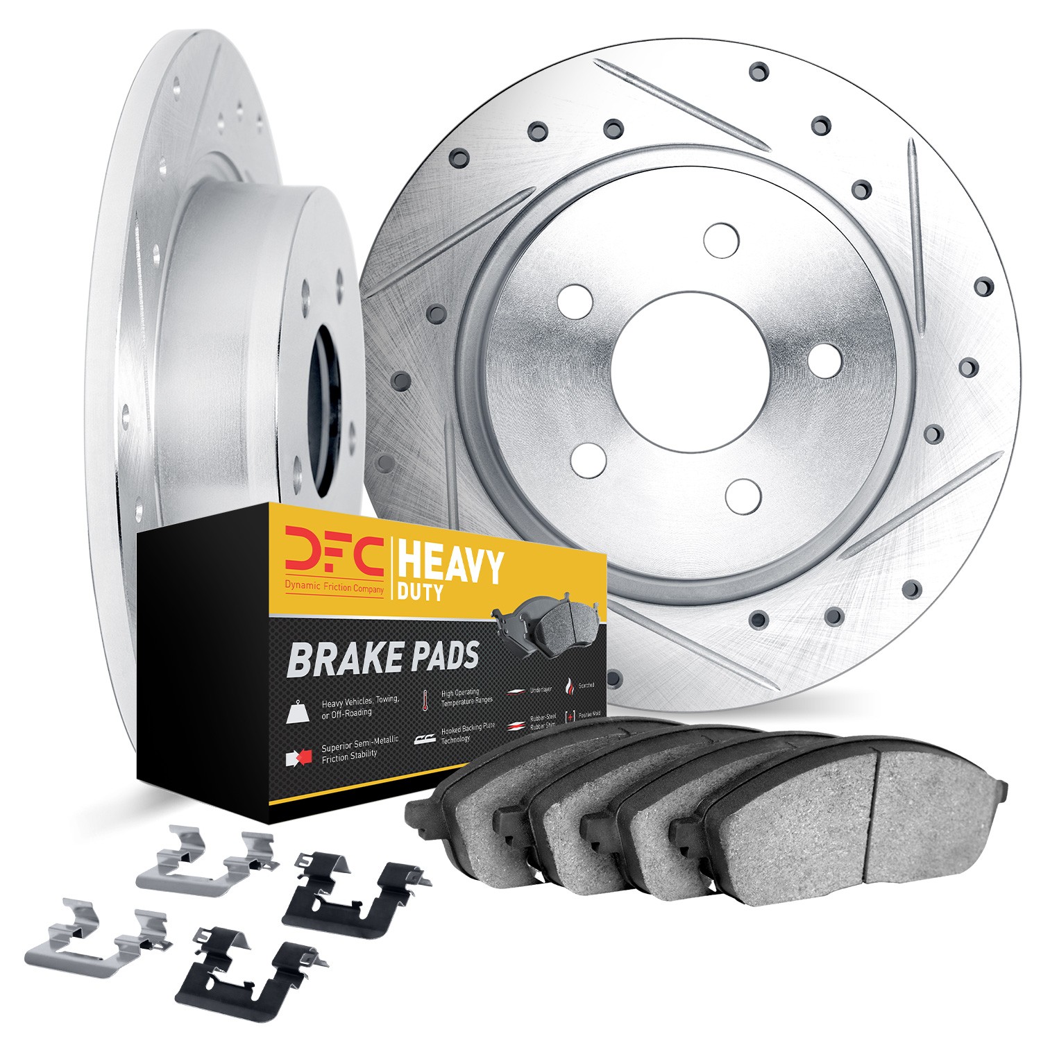 DFC Brake Rotor - Drilled & Slotted - Silver- HD Brake Pad - Hardware