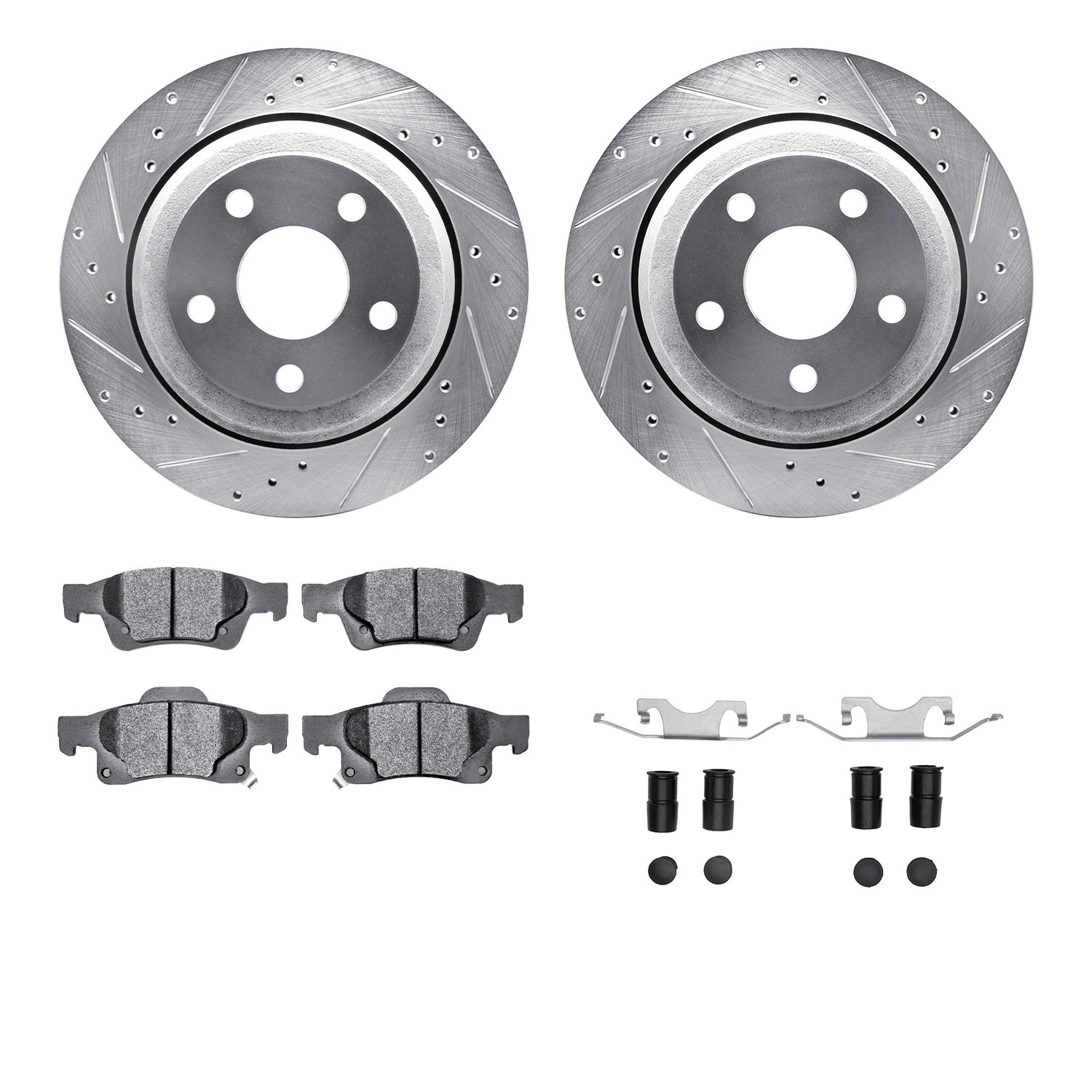 DFC Brake Rotor - Drilled & Slotted - Silver- HD Brake Pad - Hardware