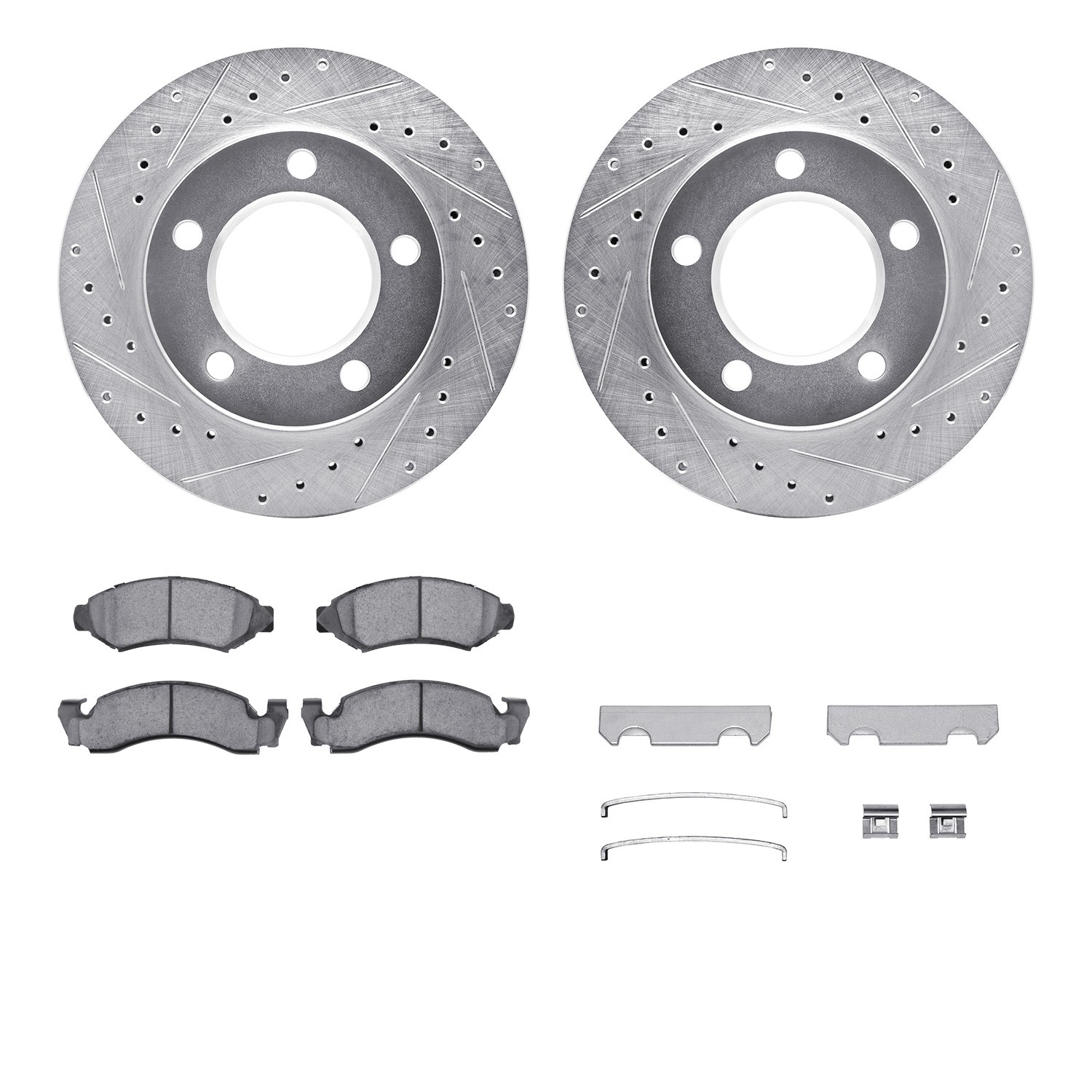DFC Brake Rotor - Drilled & Slotted - Silver- HD Brake Pad - Hardware