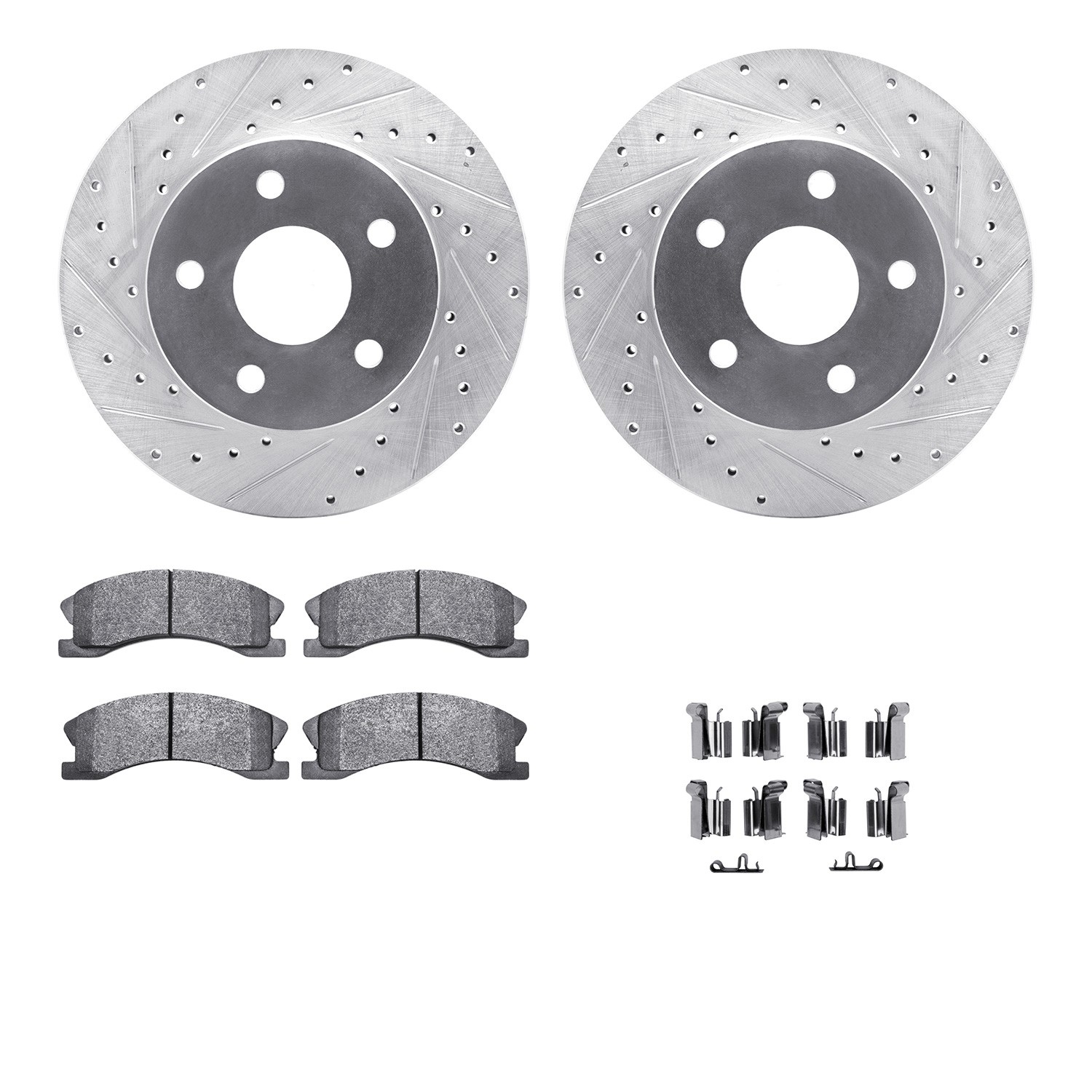 DFC Brake Rotor - Drilled & Slotted - Silver- HD Brake Pad - Hardware