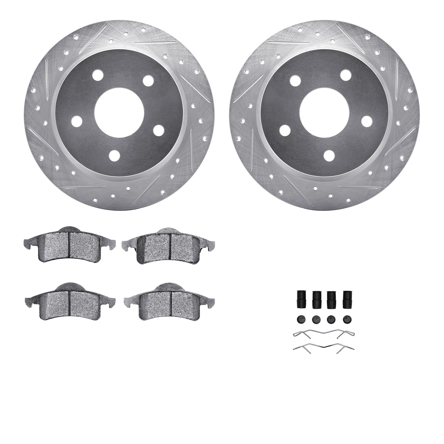 DFC Brake Rotor - Drilled & Slotted - Silver- HD Brake Pad - Hardware