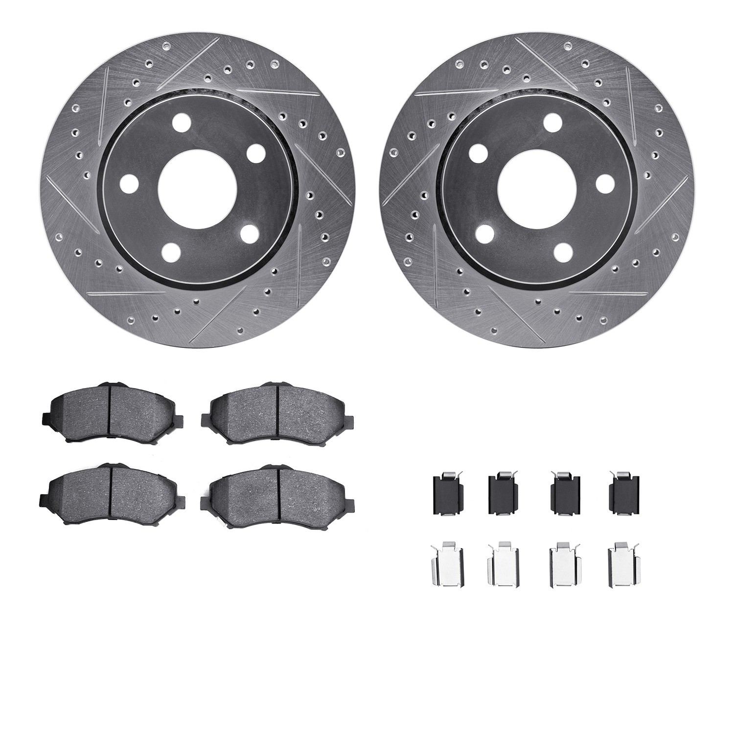 DFC Brake Rotor - Drilled & Slotted - Silver- HD Brake Pad - Hardware