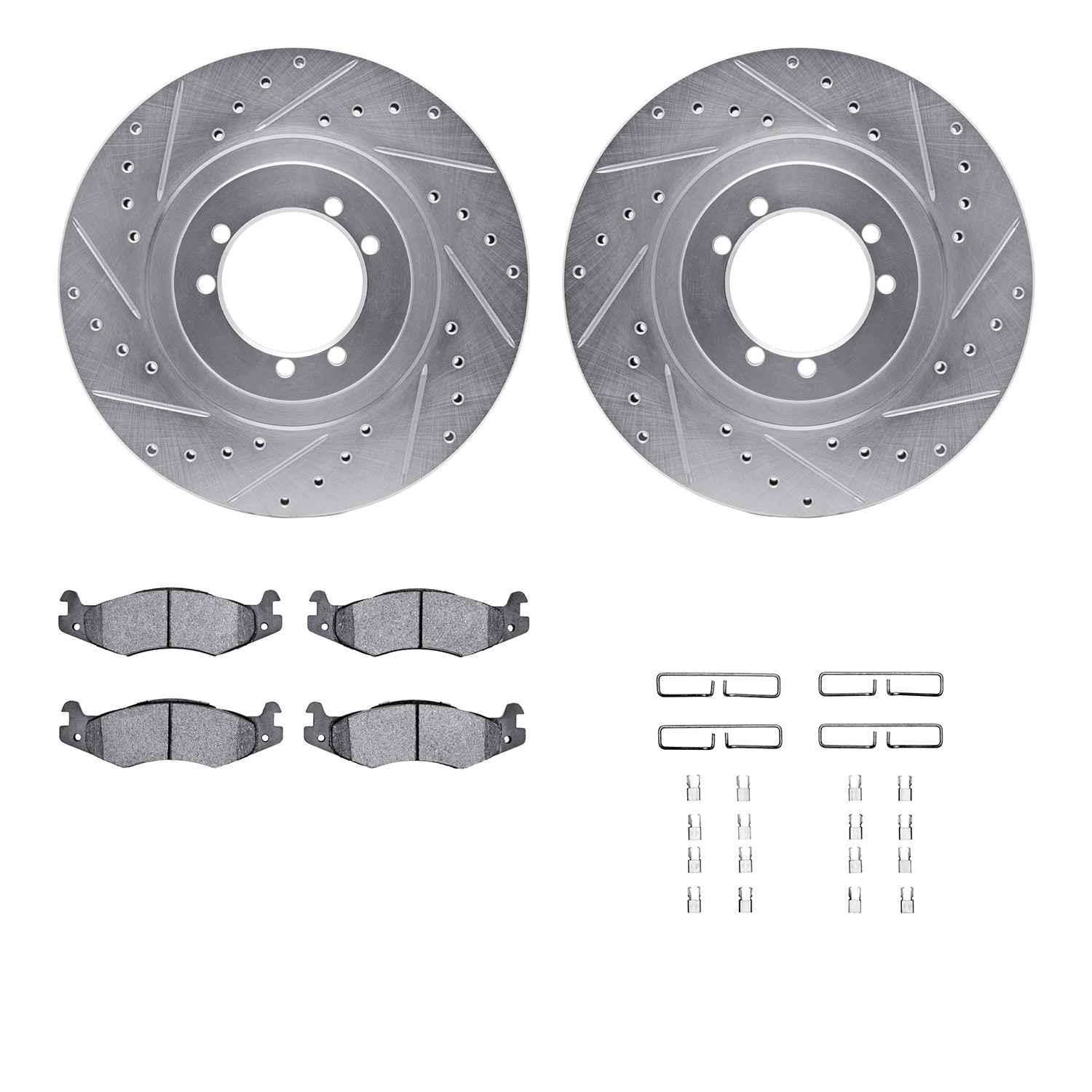 DFC Brake Rotor - Drilled & Slotted - Silver- HD Brake Pad - Hardware