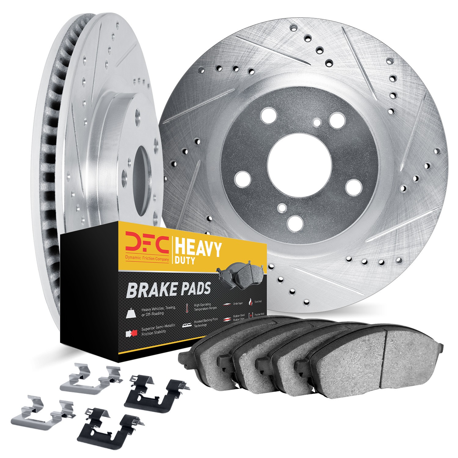 DFC Brake Rotor - Drilled & Slotted - Silver- HD Brake Pad - Hardware