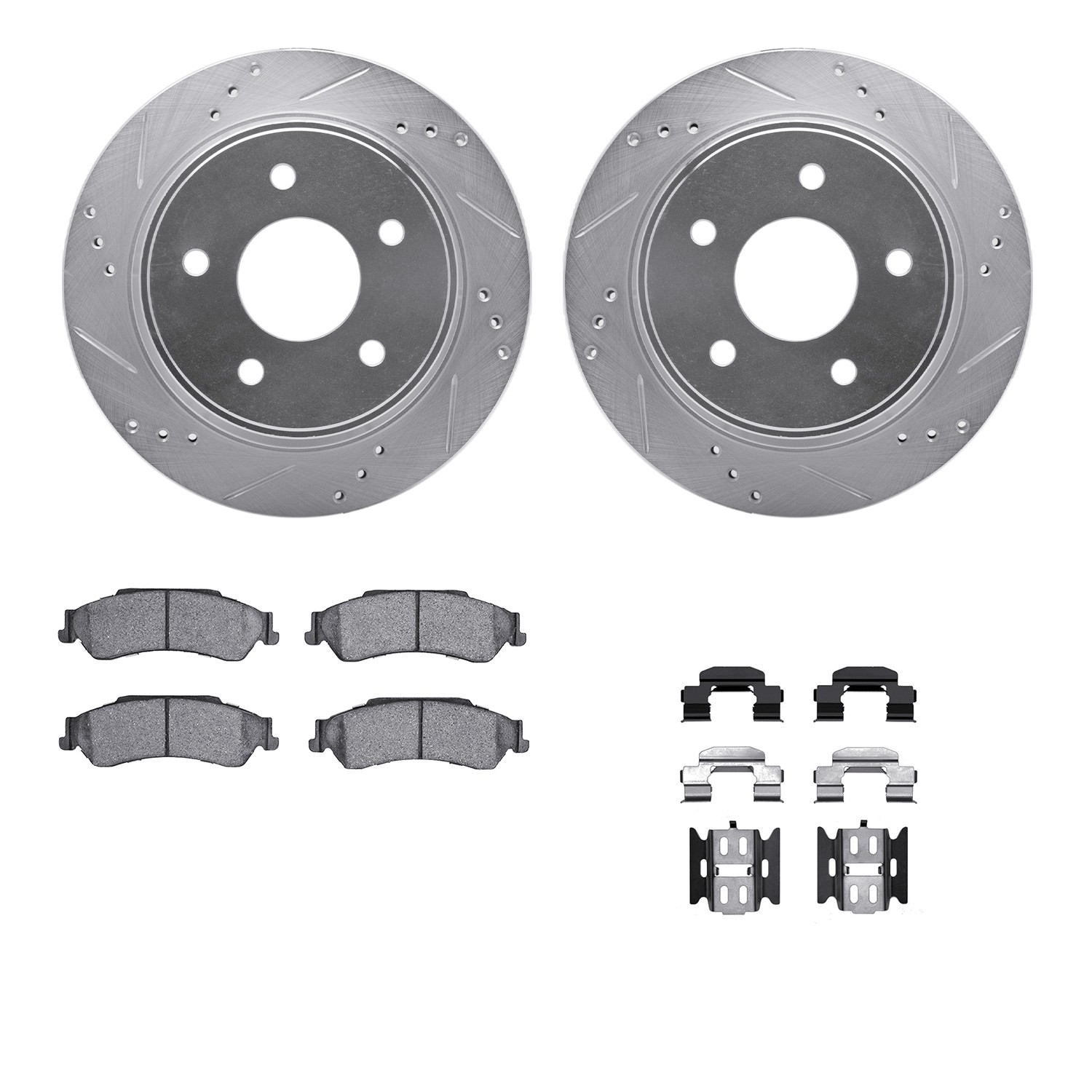 DFC Brake Rotor - Drilled & Slotted - Silver- HD Brake Pad - Hardware