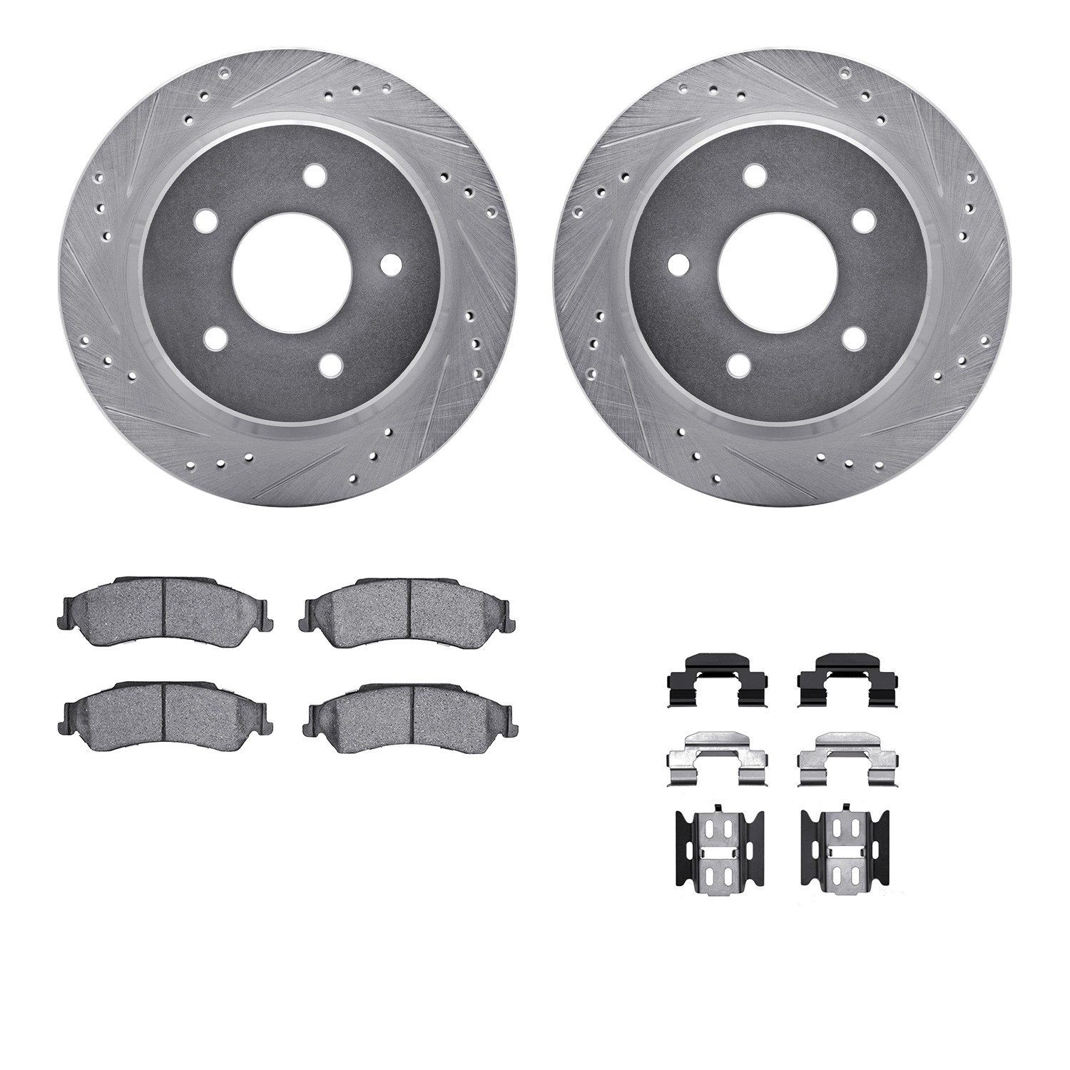 DFC Brake Rotor - Drilled & Slotted - Silver- HD Brake Pad - Hardware