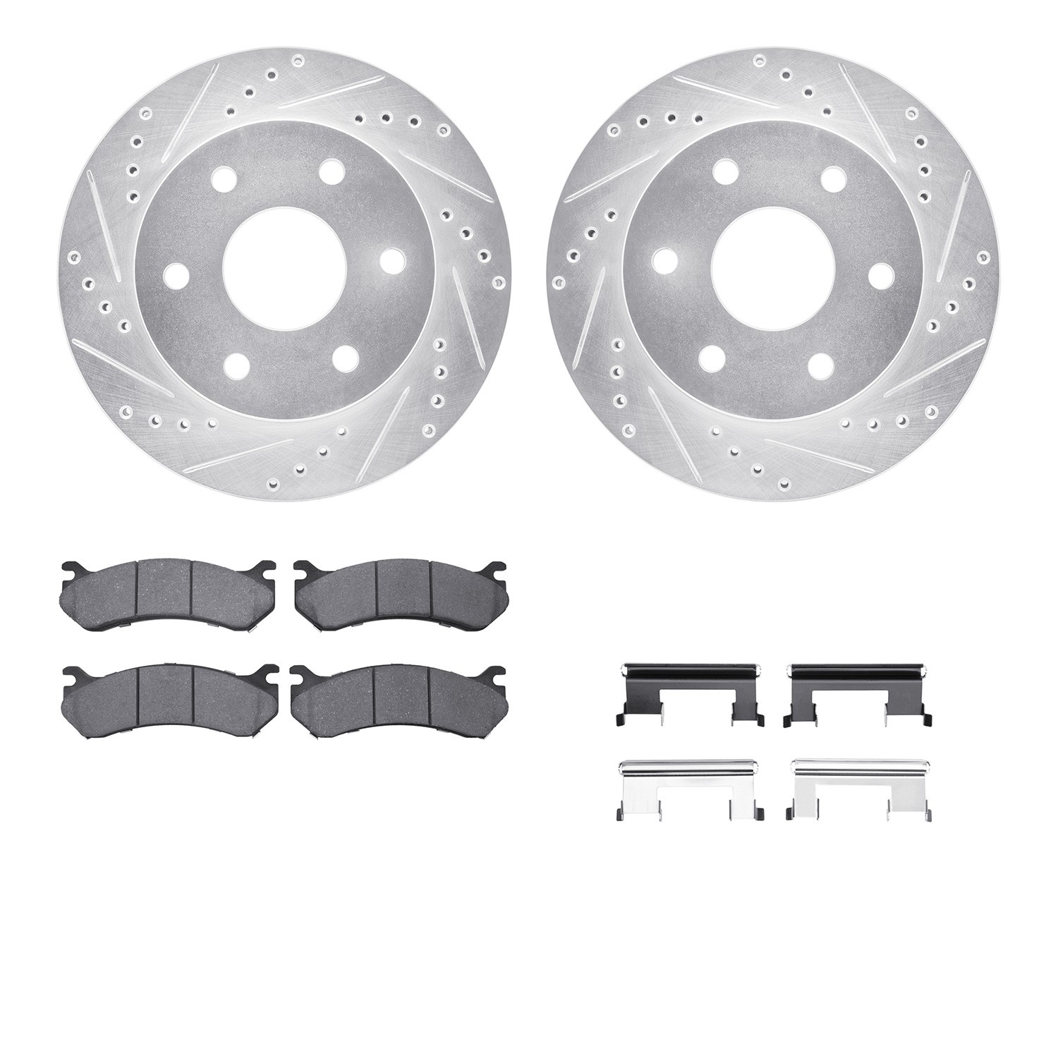 DFC Brake Rotor - Drilled & Slotted - Silver- HD Brake Pad - Hardware