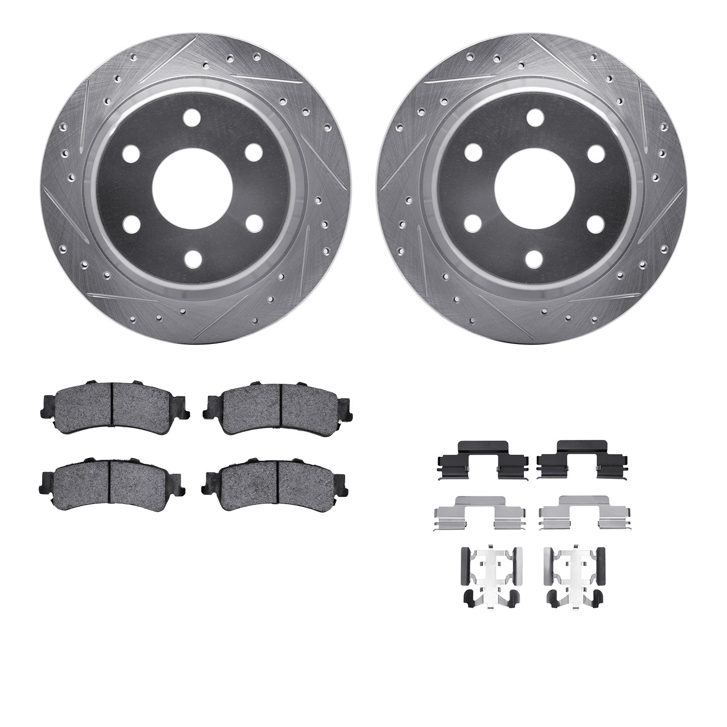 DFC Brake Rotor - Drilled & Slotted - Silver- HD Brake Pad - Hardware