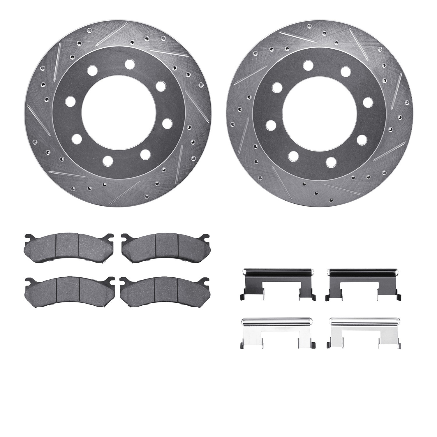 DFC Brake Rotor - Drilled & Slotted - Silver- HD Brake Pad - Hardware