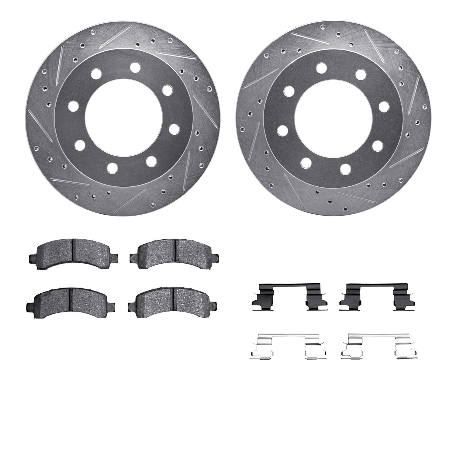 DFC Brake Rotor - Drilled & Slotted - Silver- HD Brake Pad - Hardware