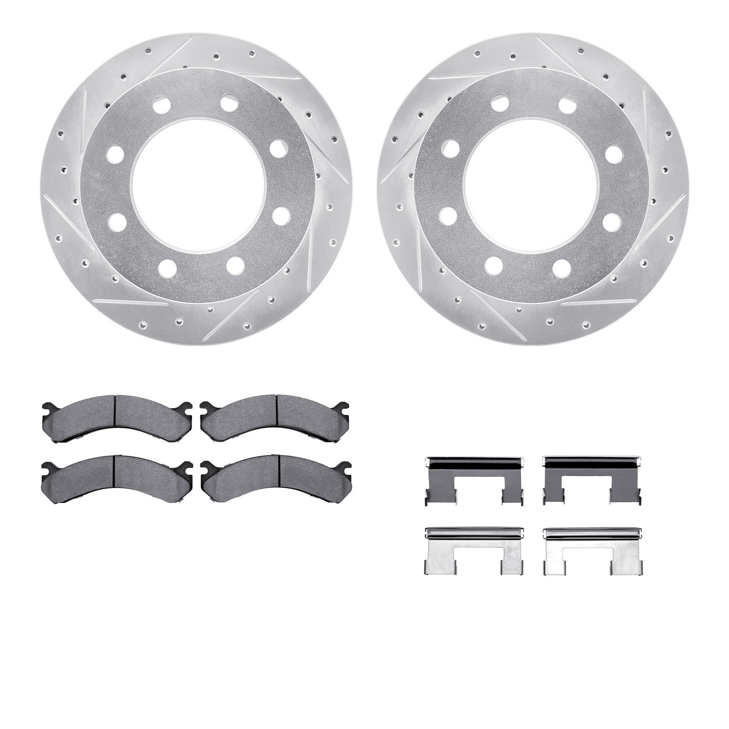 DFC Brake Rotor - Drilled & Slotted - Silver- HD Brake Pad - Hardware