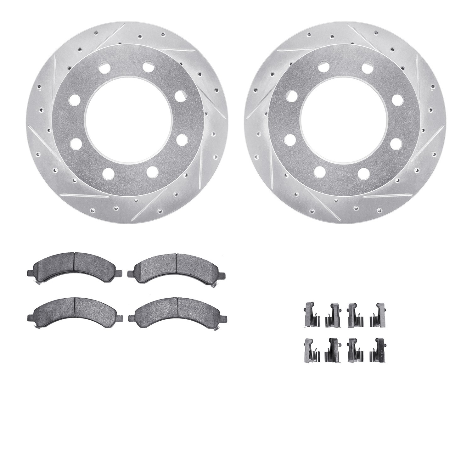 DFC Brake Rotor - Drilled & Slotted - Silver- HD Brake Pad - Hardware