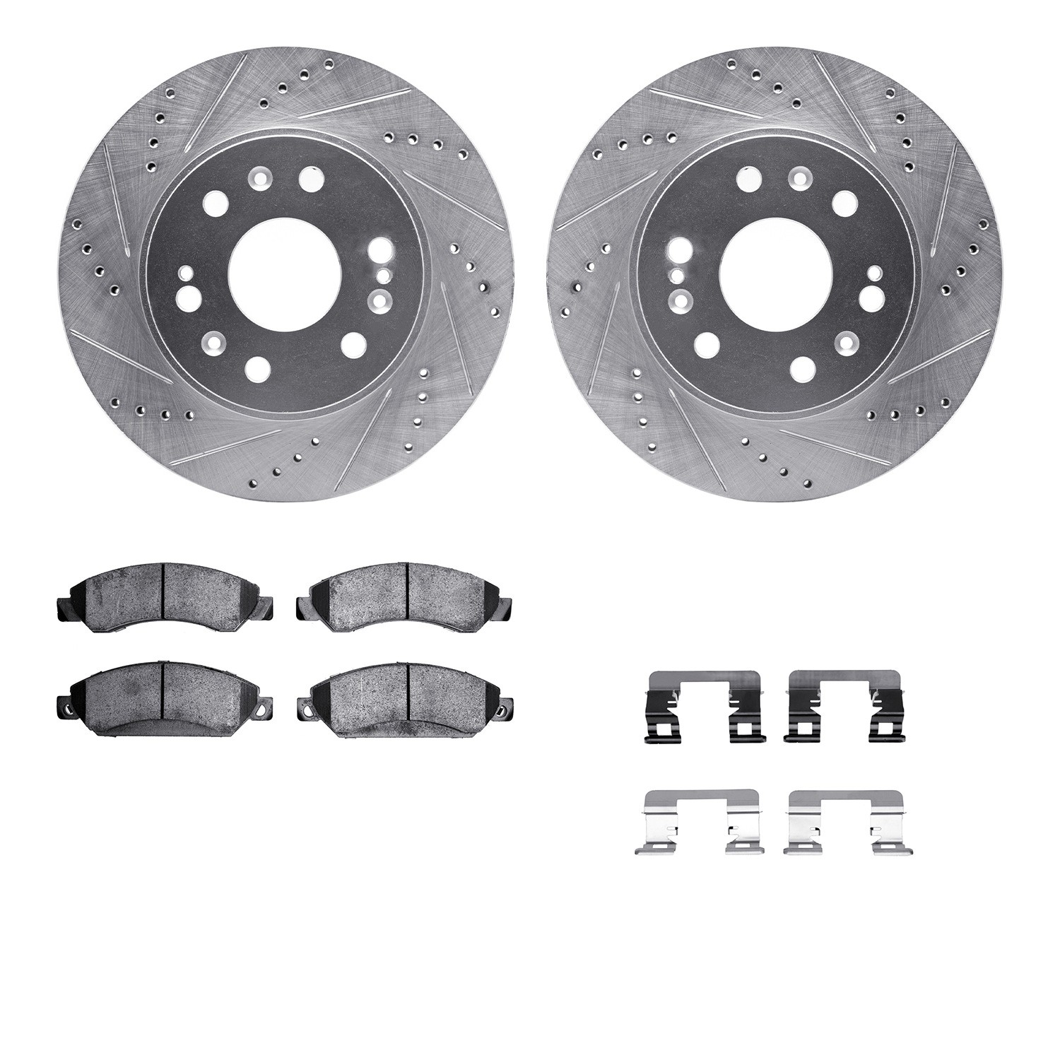DFC Brake Rotor - Drilled & Slotted - Silver- HD Brake Pad - Hardware