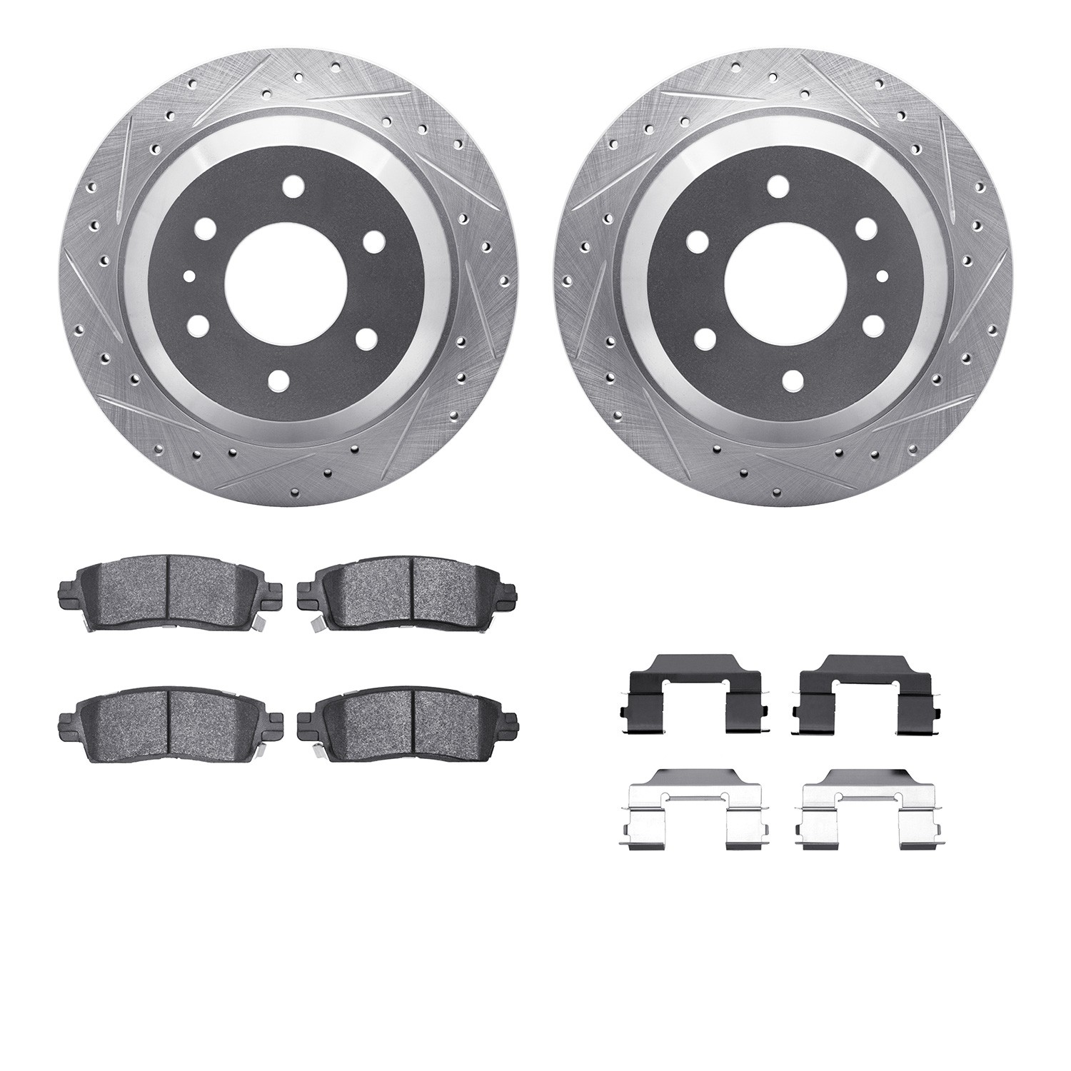 DFC Brake Rotor - Drilled & Slotted - Silver- HD Brake Pad - Hardware