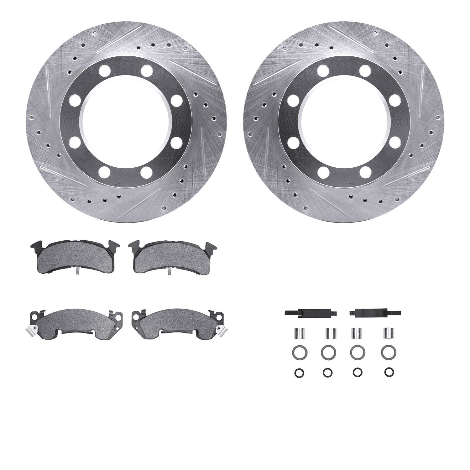 DFC Brake Rotor - Drilled & Slotted - Silver- HD Brake Pad - Hardware
