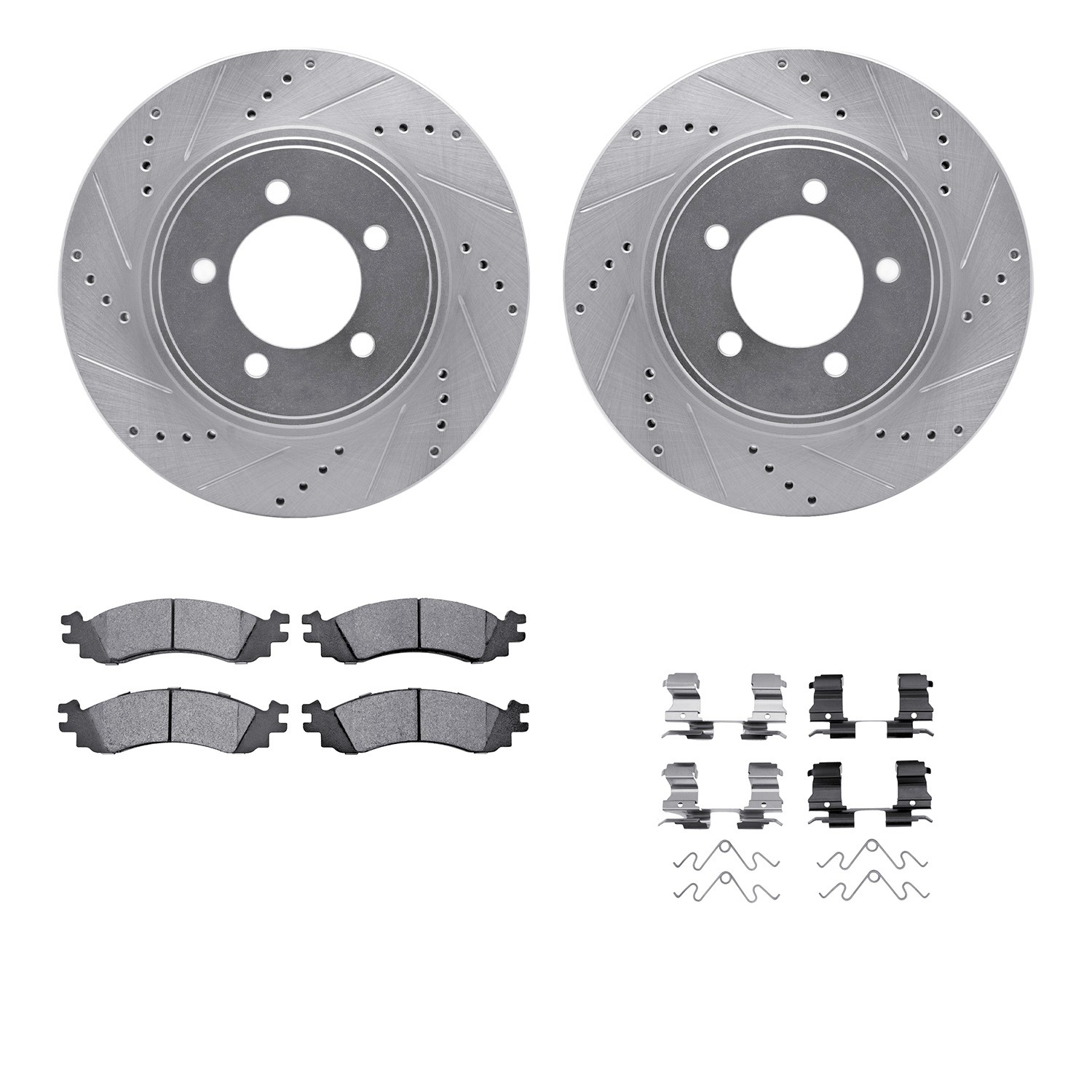DFC Brake Rotor - Drilled & Slotted - Silver- HD Brake Pad - Hardware
