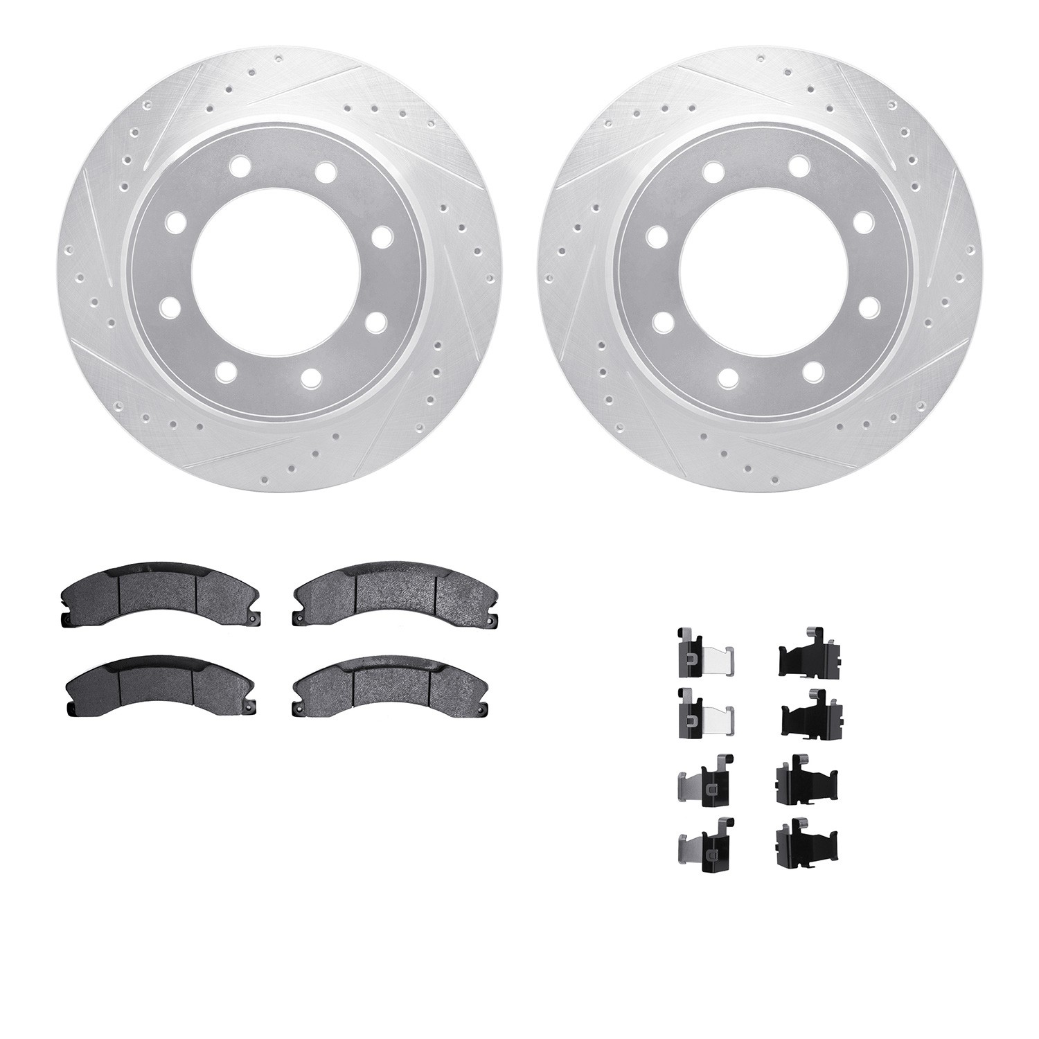 DFC Brake Rotor - Drilled & Slotted - Silver- HD Brake Pad - Hardware