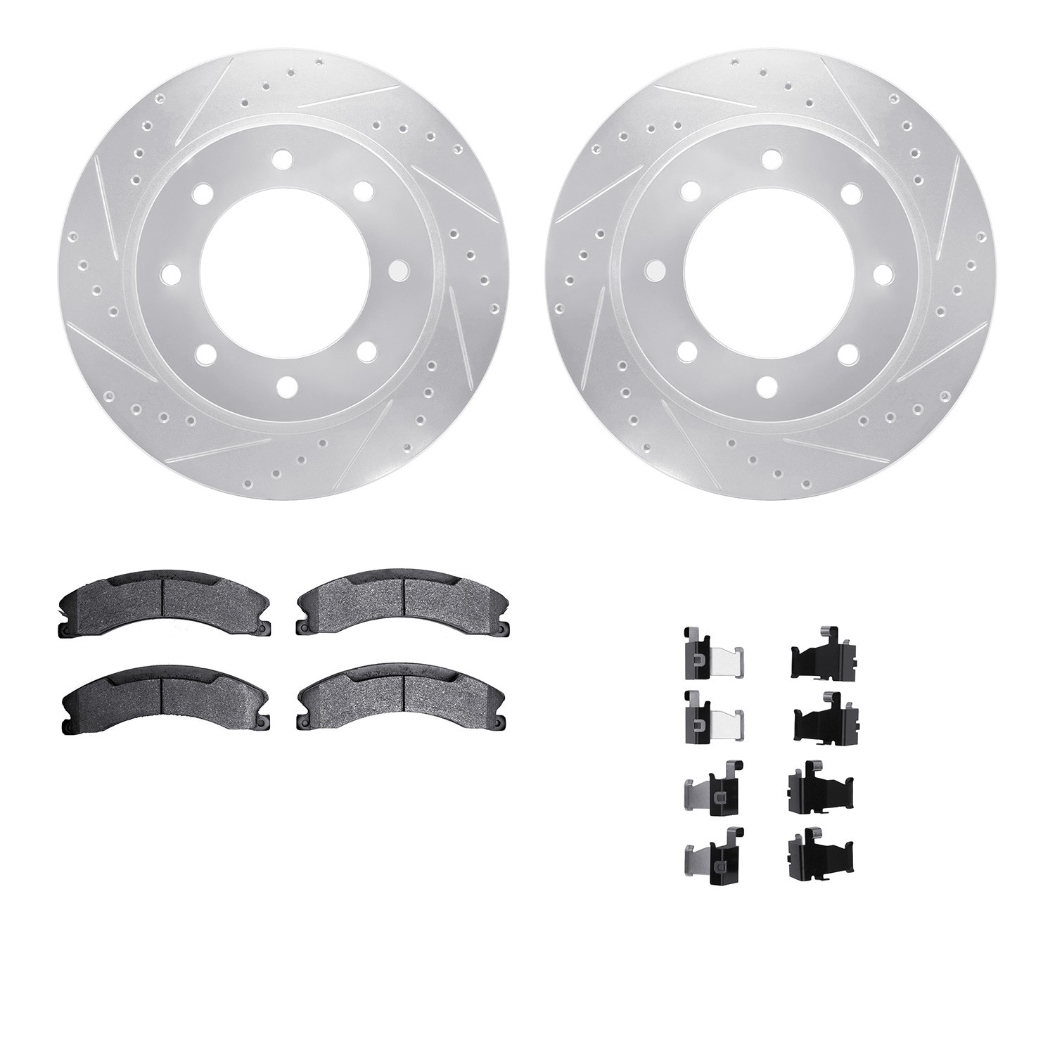 DFC Brake Rotor - Drilled & Slotted - Silver- HD Brake Pad - Hardware