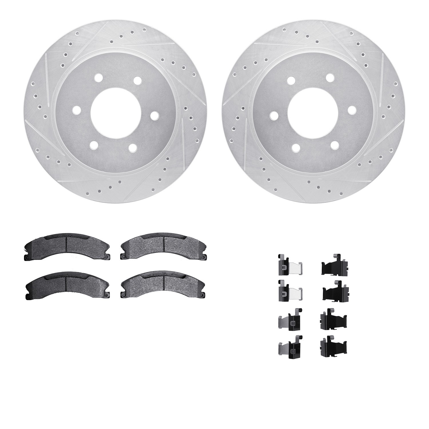 DFC Brake Rotor - Drilled & Slotted - Silver- HD Brake Pad - Hardware