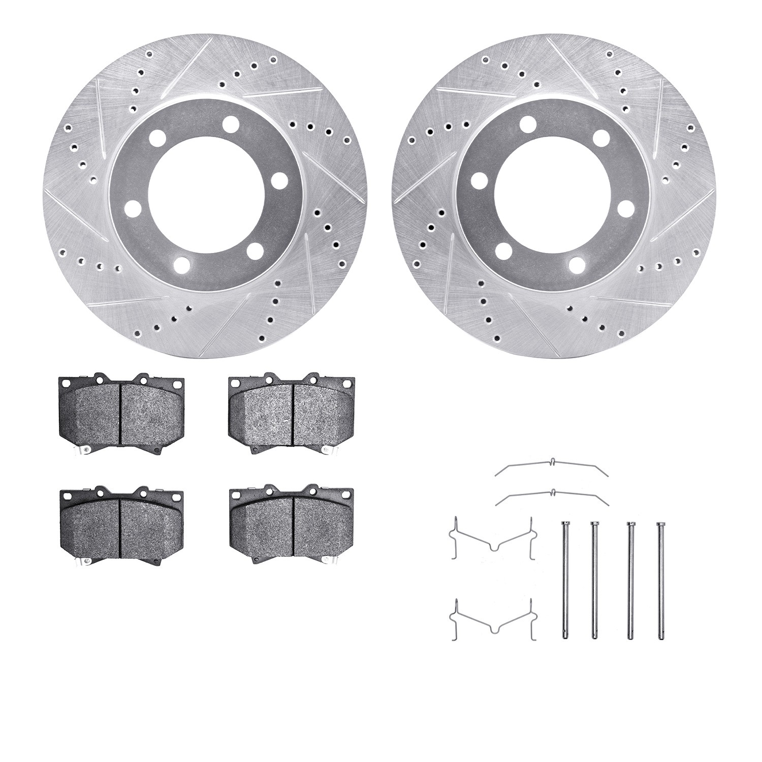 DFC Brake Rotor - Drilled & Slotted - Silver- HD Brake Pad - Hardware