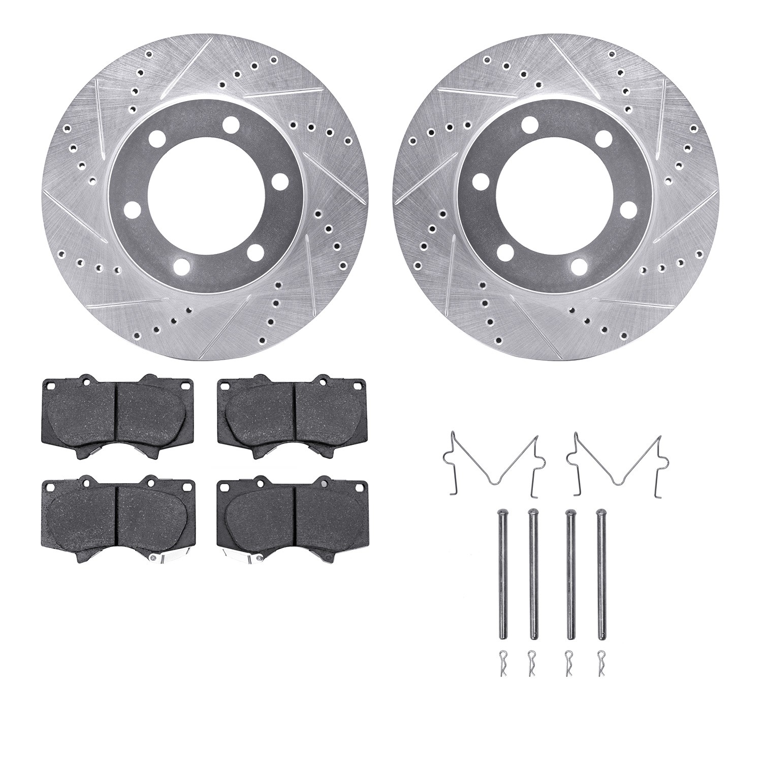 DFC Brake Rotor - Drilled & Slotted - Silver- HD Brake Pad - Hardware