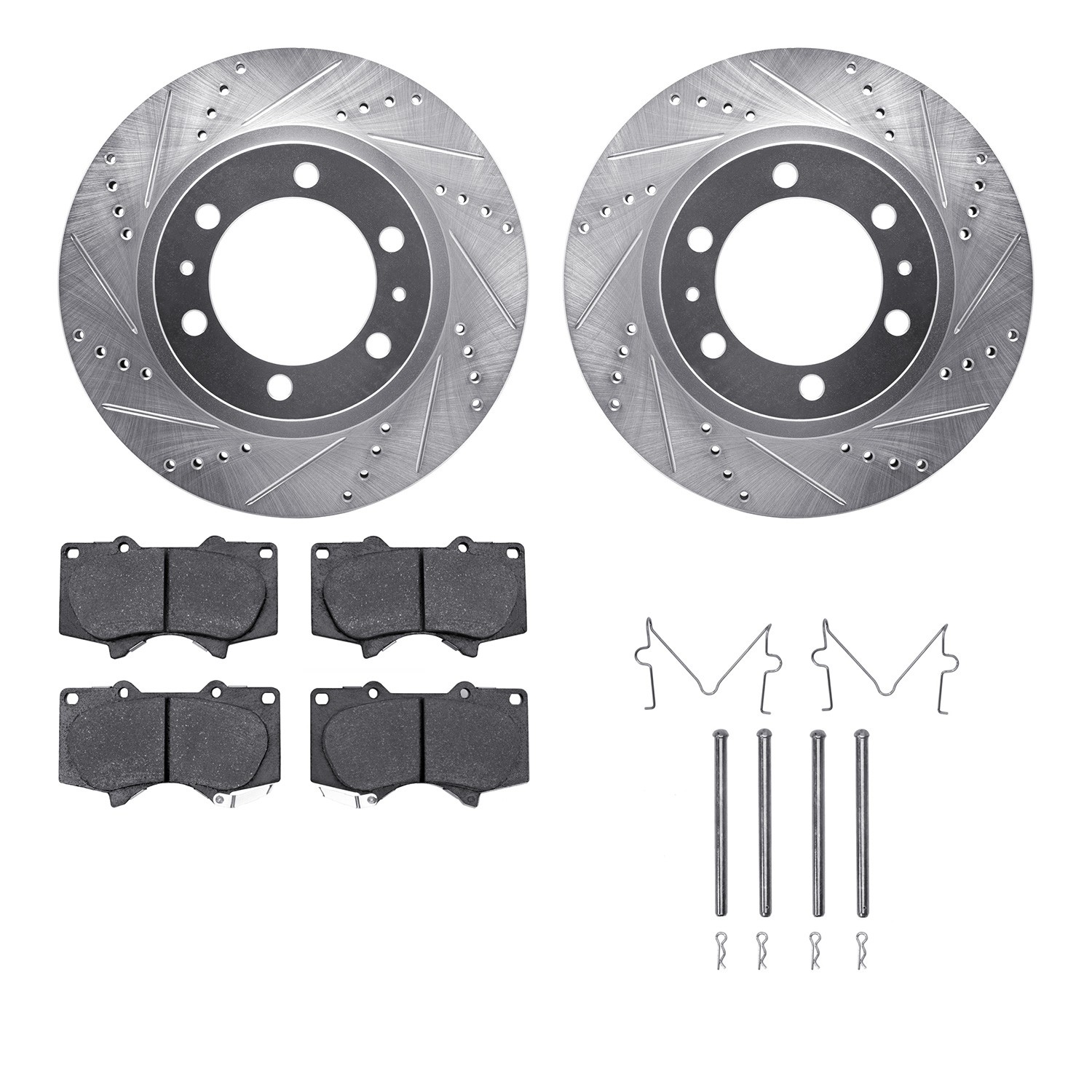 DFC Brake Rotor - Drilled & Slotted - Silver- HD Brake Pad - Hardware