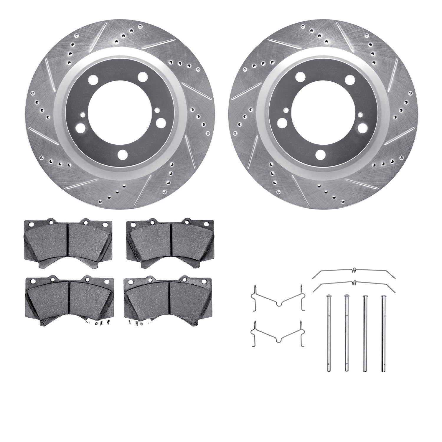 DFC Brake Rotor - Drilled & Slotted - Silver- HD Brake Pad - Hardware