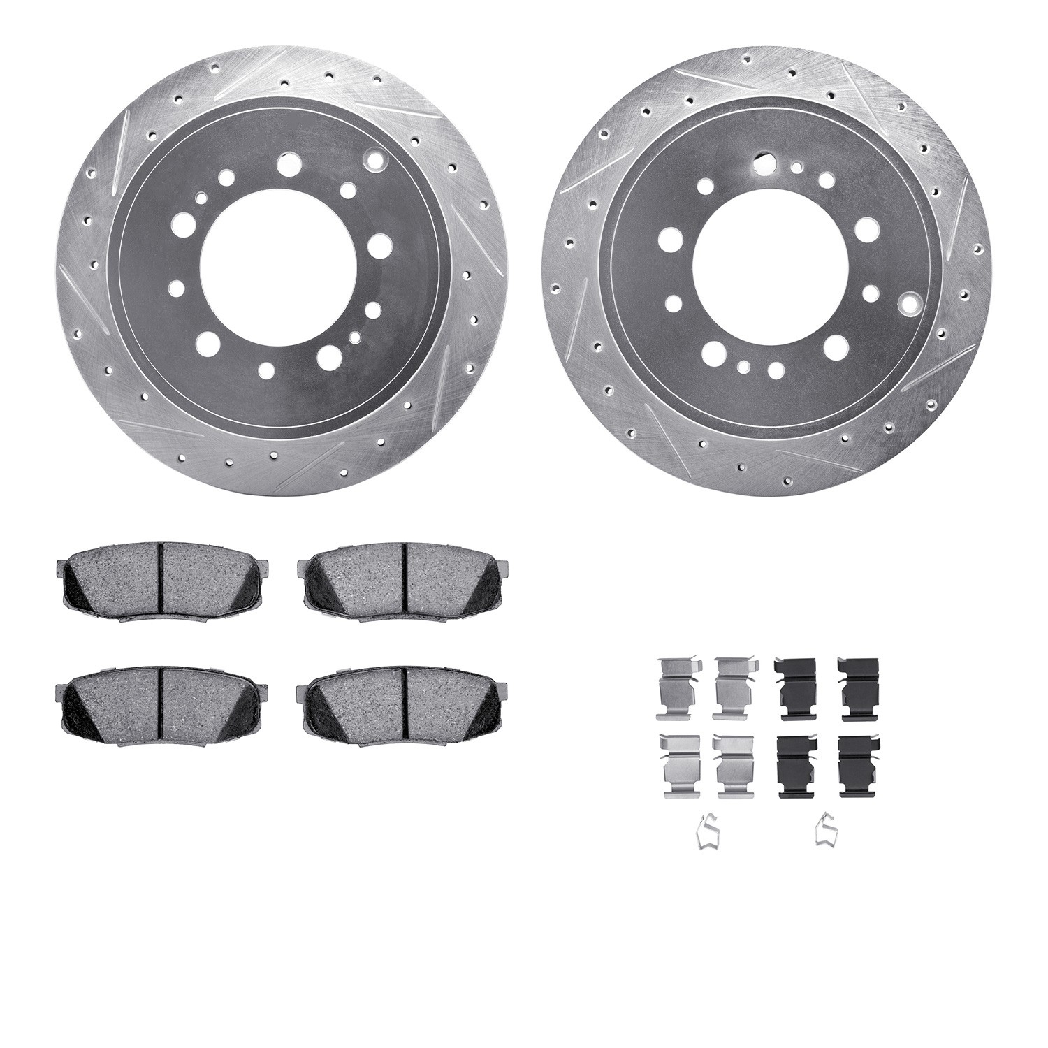 DFC Brake Rotor - Drilled & Slotted - Silver- HD Brake Pad - Hardware
