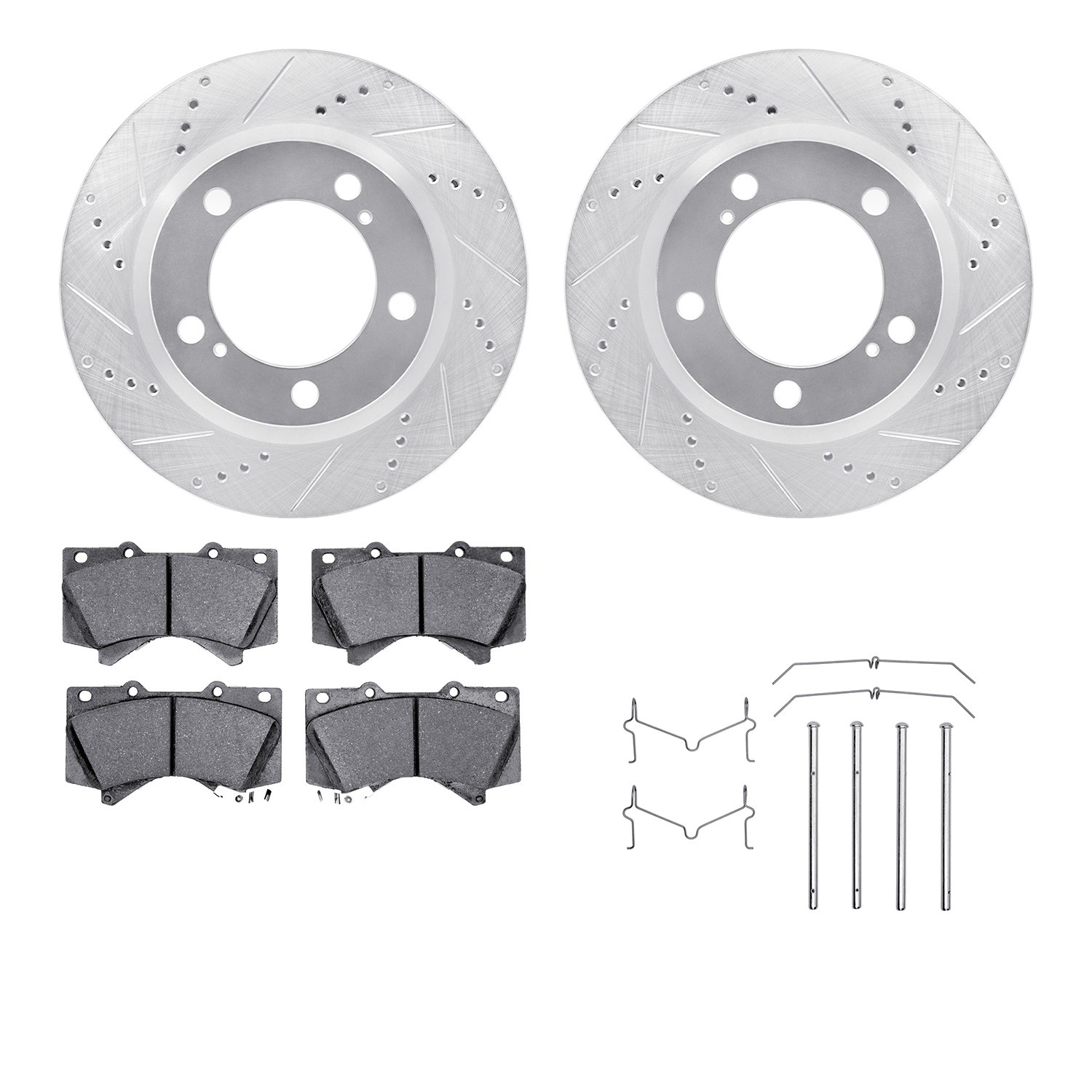 DFC Brake Rotor - Drilled & Slotted - Silver- HD Brake Pad - Hardware