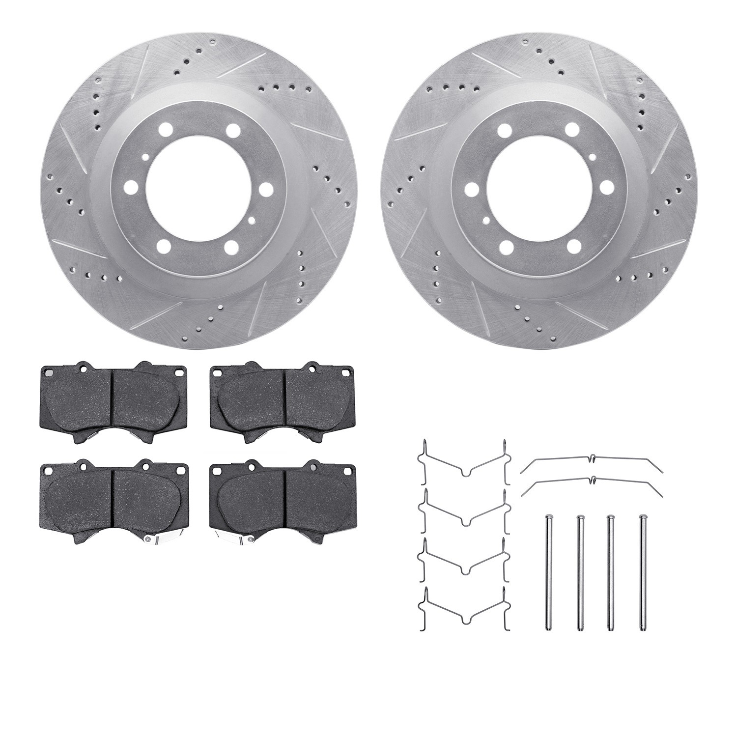 DFC Brake Rotor - Drilled & Slotted - Silver- HD Brake Pad - Hardware