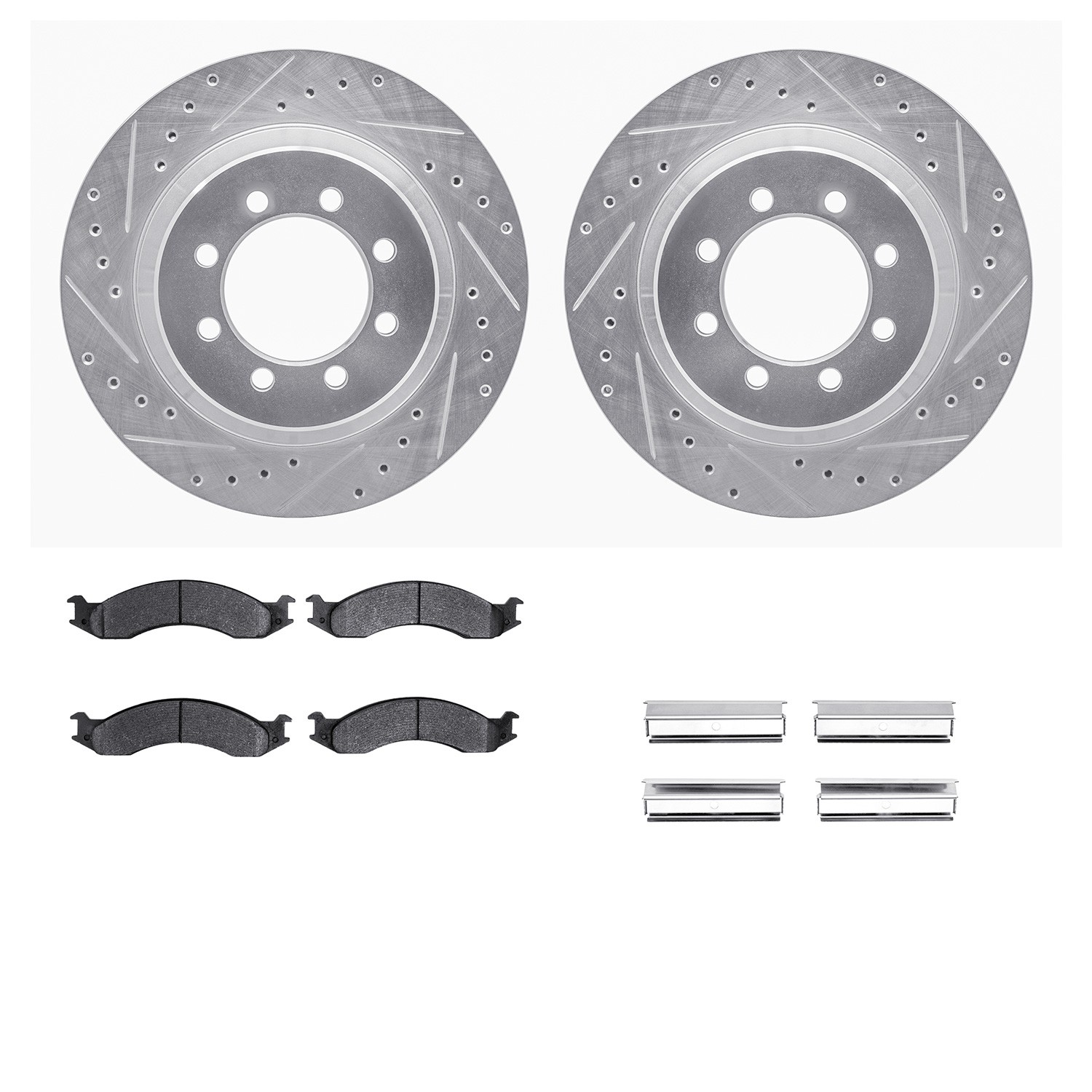 DFC Brake Rotor - Drilled & Slotted - Silver- HD Brake Pad - Hardware