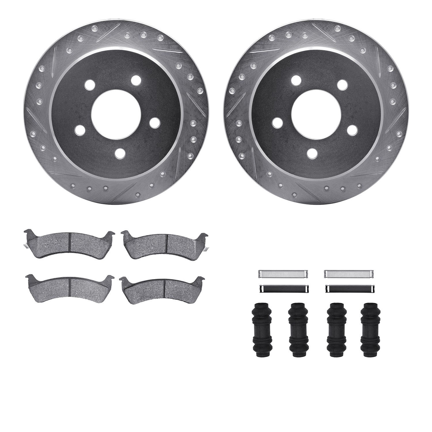 DFC Brake Rotor - Drilled & Slotted - Silver- HD Brake Pad - Hardware
