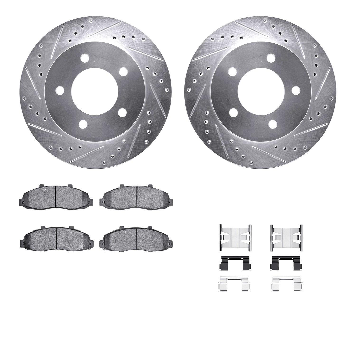 DFC Brake Rotor - Drilled & Slotted - Silver- HD Brake Pad - Hardware