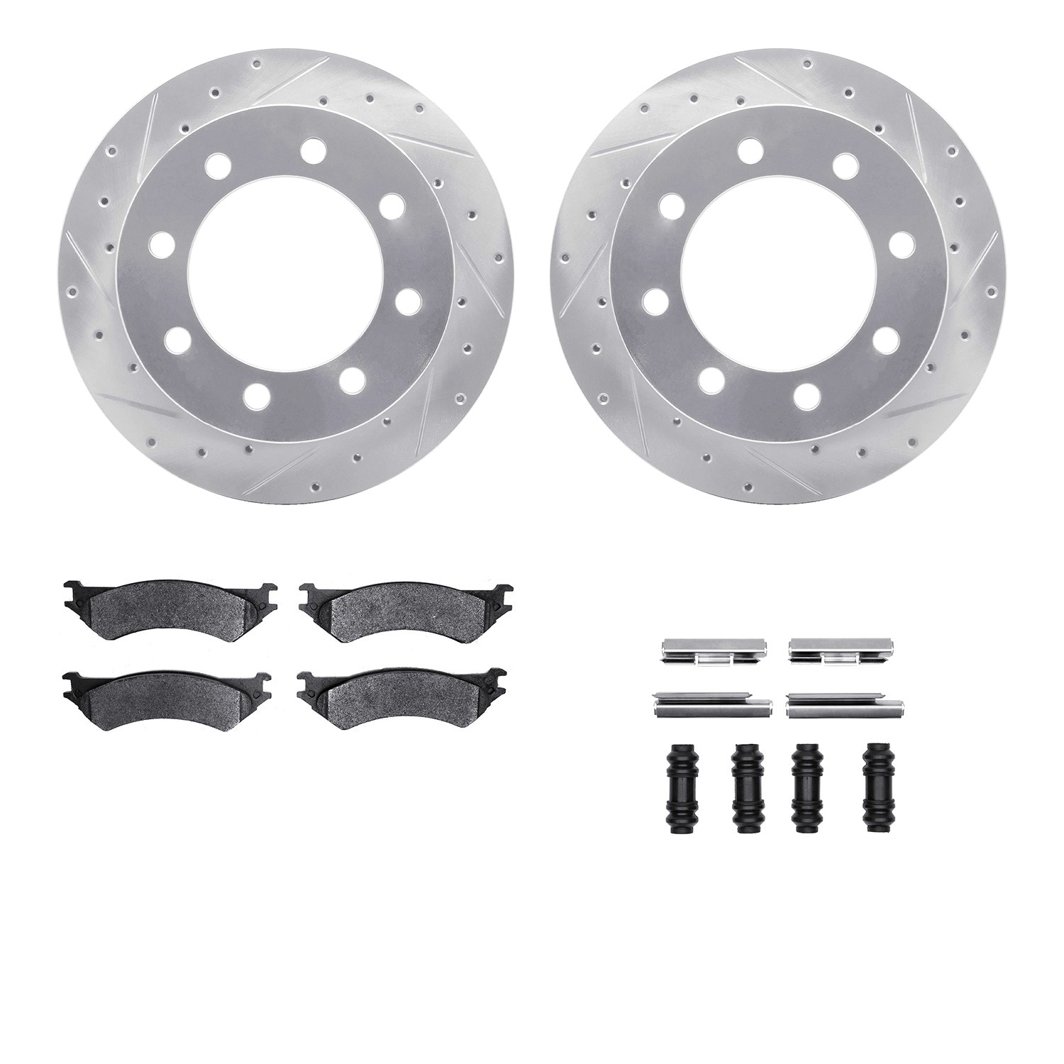 DFC Brake Rotor - Drilled & Slotted - Silver- HD Brake Pad - Hardware