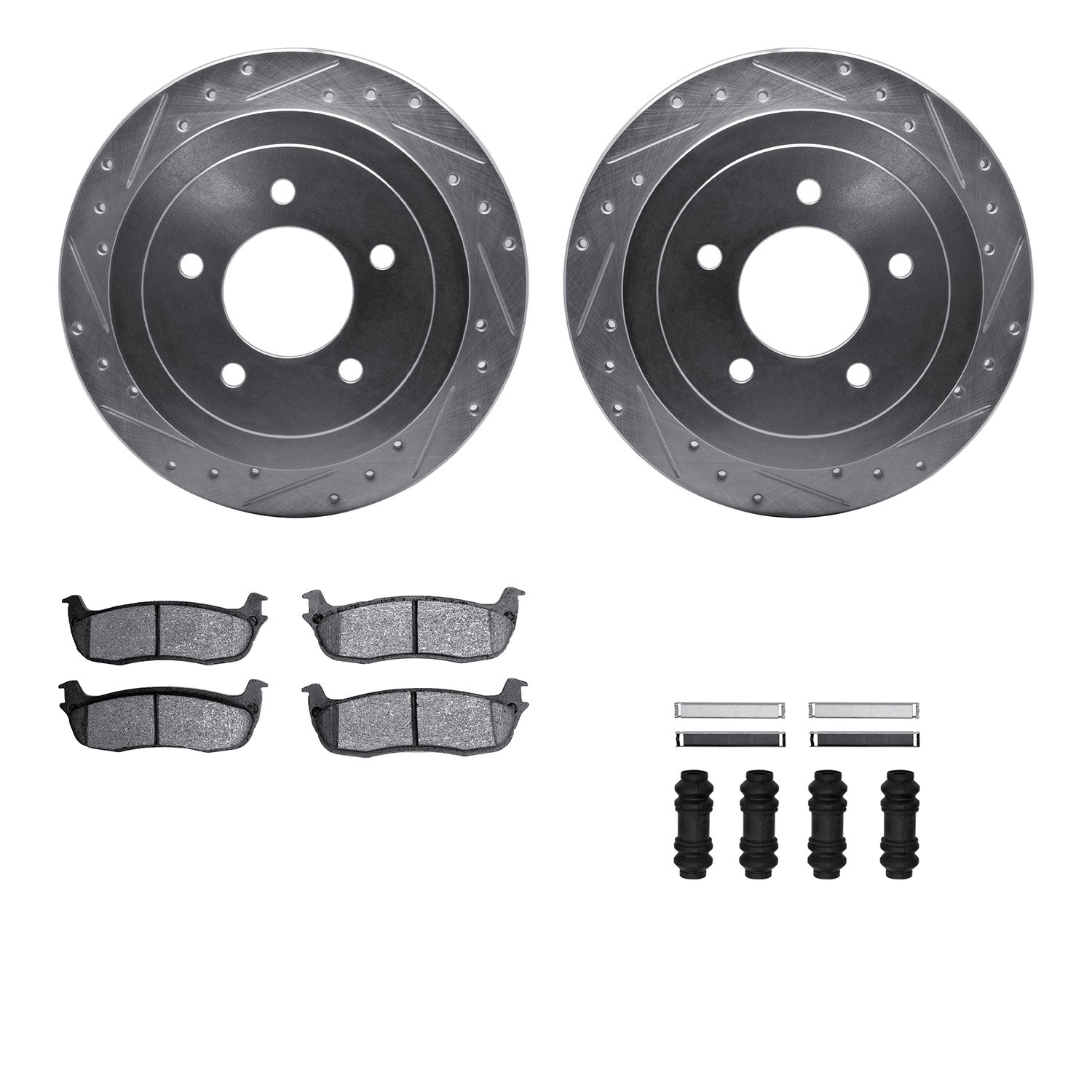 DFC Brake Rotor - Drilled & Slotted - Silver- HD Brake Pad - Hardware