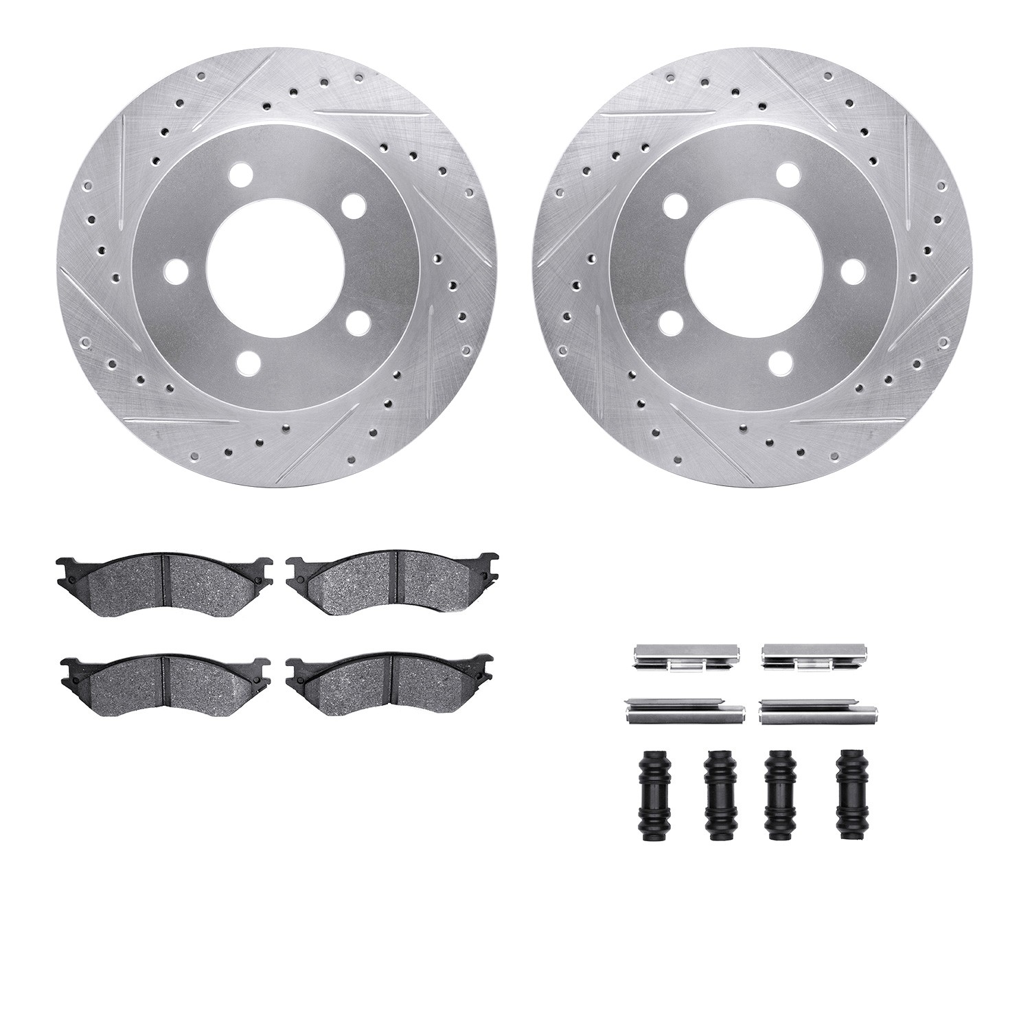 DFC Brake Rotor - Drilled & Slotted - Silver- HD Brake Pad - Hardware