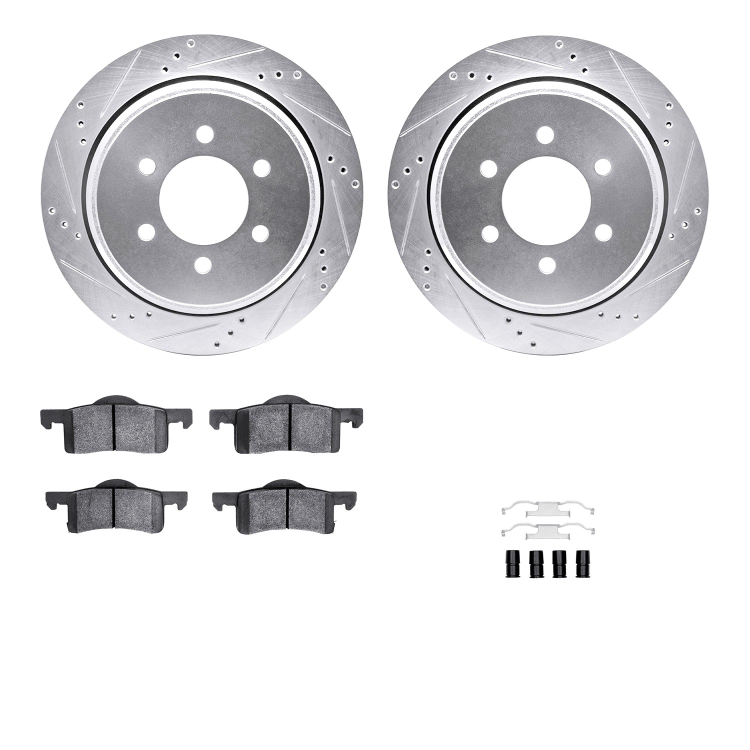 DFC Brake Rotor - Drilled & Slotted - Silver- HD Brake Pad - Hardware