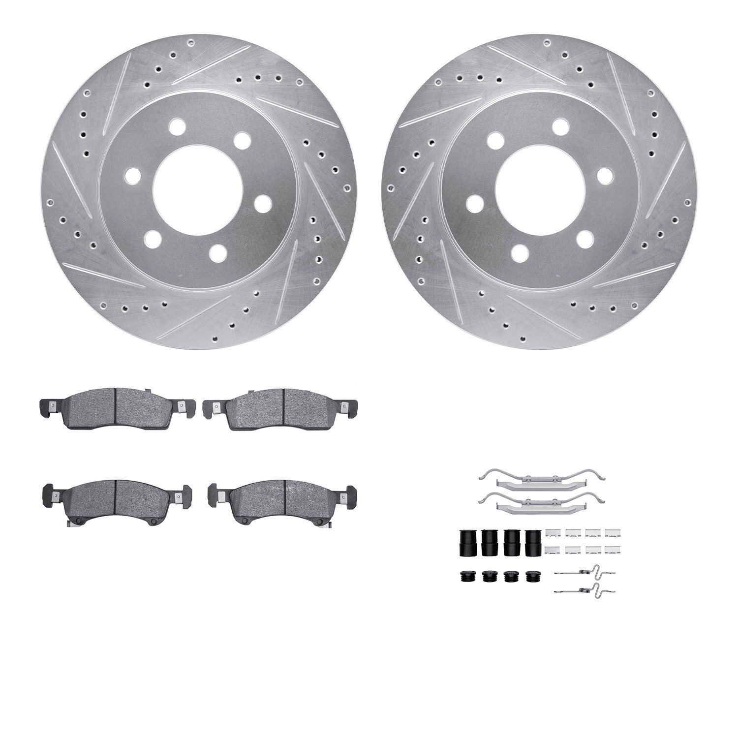 DFC Brake Rotor - Drilled & Slotted - Silver- HD Brake Pad - Hardware