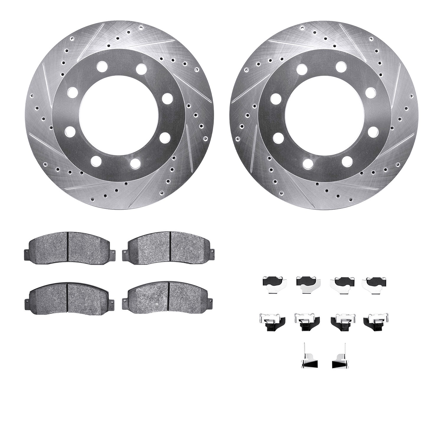 DFC Brake Rotor - Drilled & Slotted - Silver- HD Brake Pad - Hardware