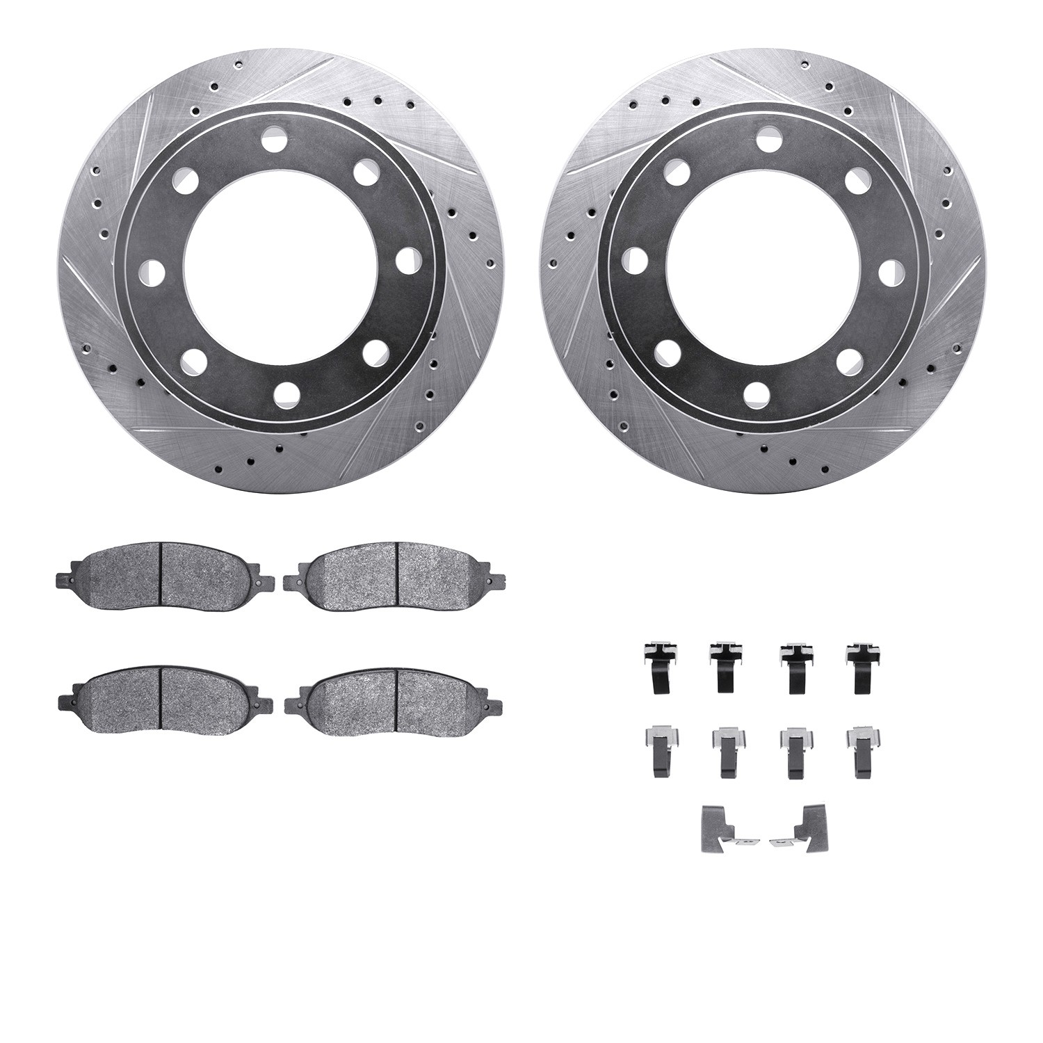 DFC Brake Rotor - Drilled & Slotted - Silver- HD Brake Pad - Hardware