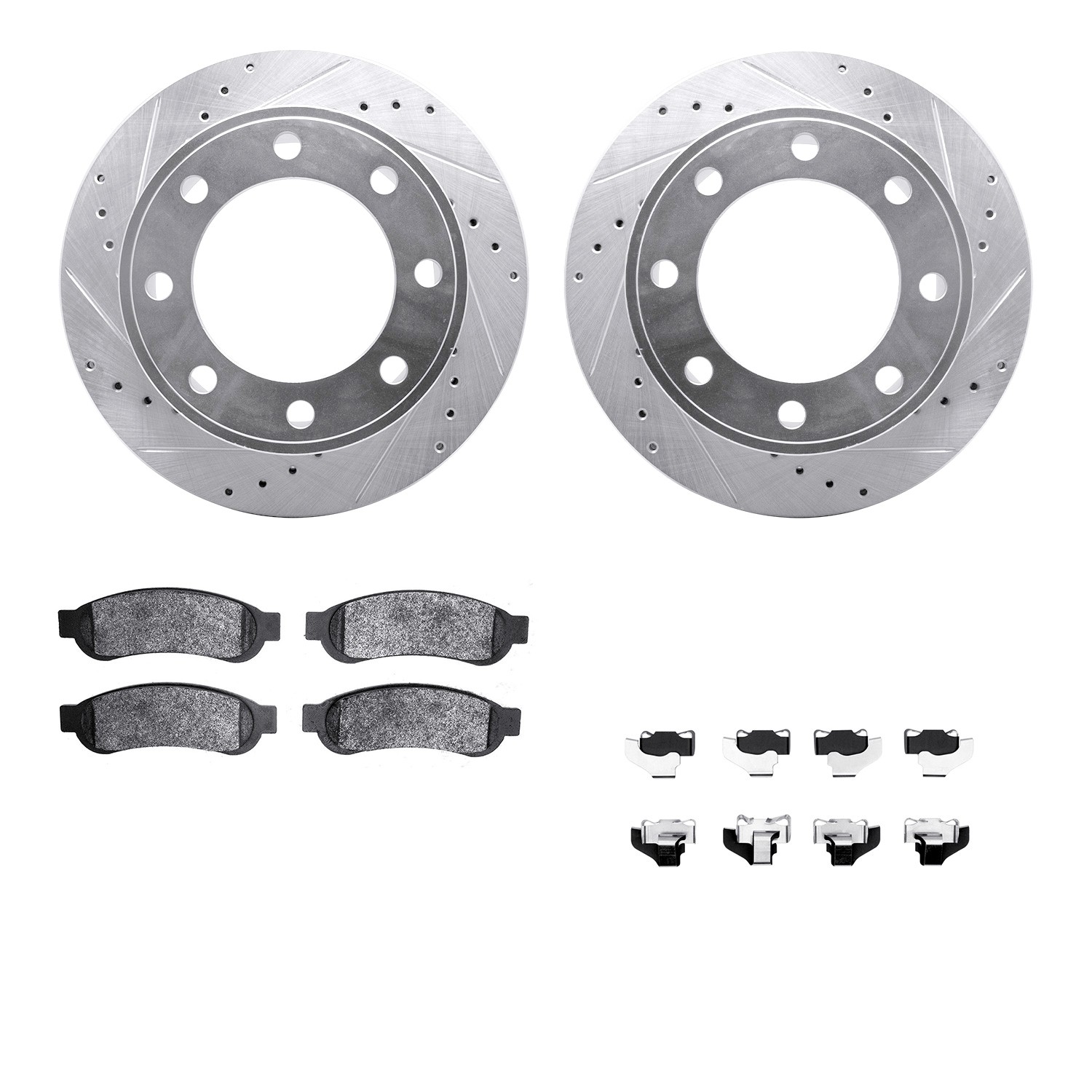 DFC Brake Rotor - Drilled & Slotted - Silver- HD Brake Pad - Hardware