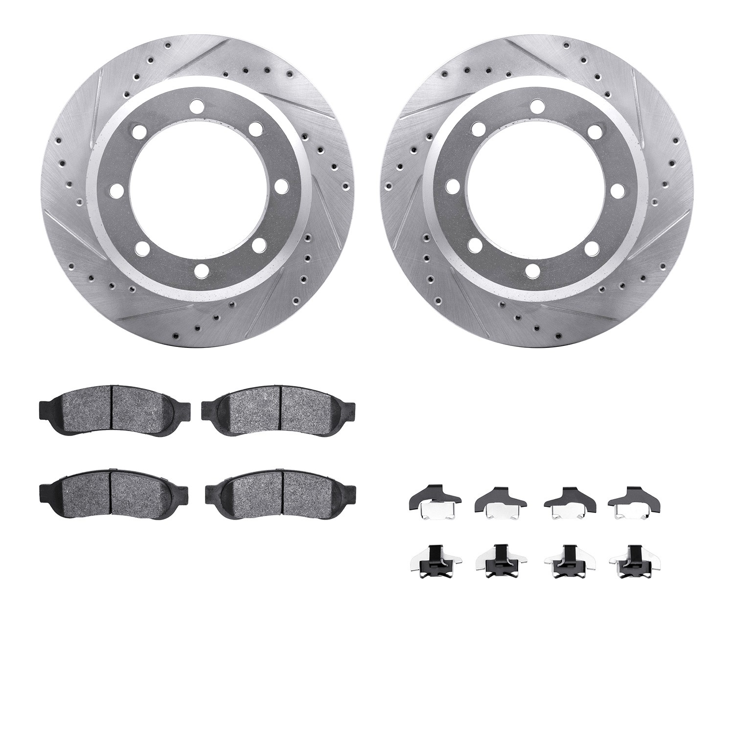 DFC Brake Rotor - Drilled & Slotted - Silver- HD Brake Pad - Hardware