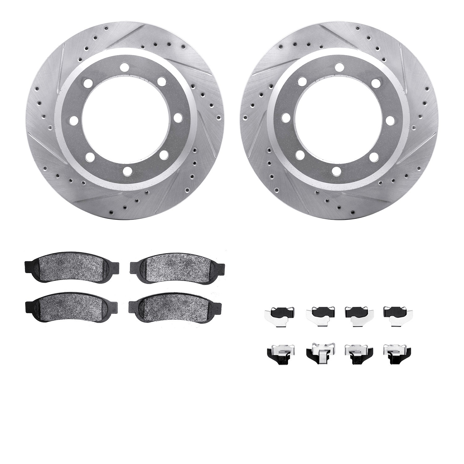 DFC Brake Rotor - Drilled & Slotted - Silver- HD Brake Pad - Hardware