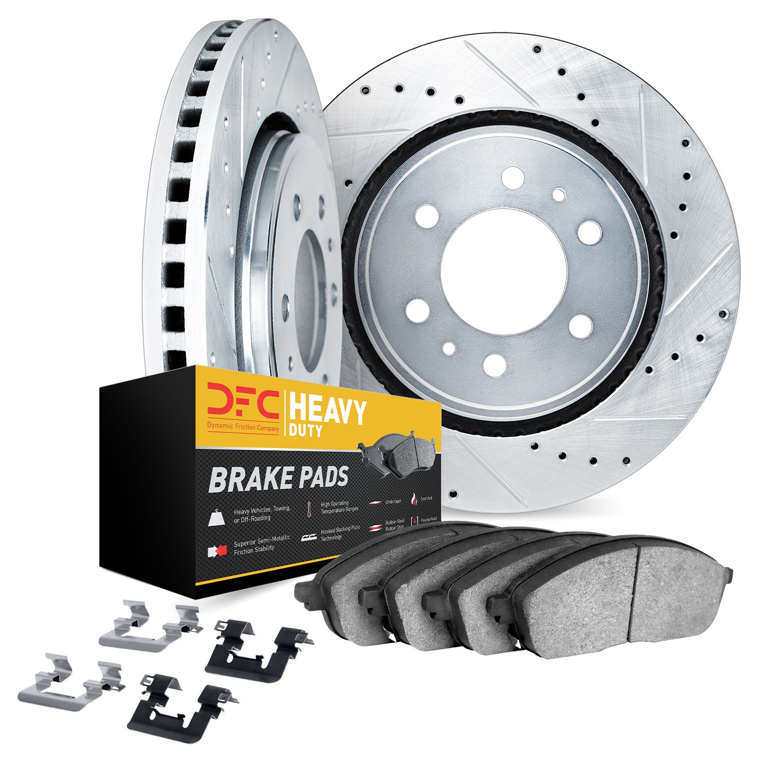DFC Brake Rotor - Drilled & Slotted - Silver- HD Brake Pad - Hardware