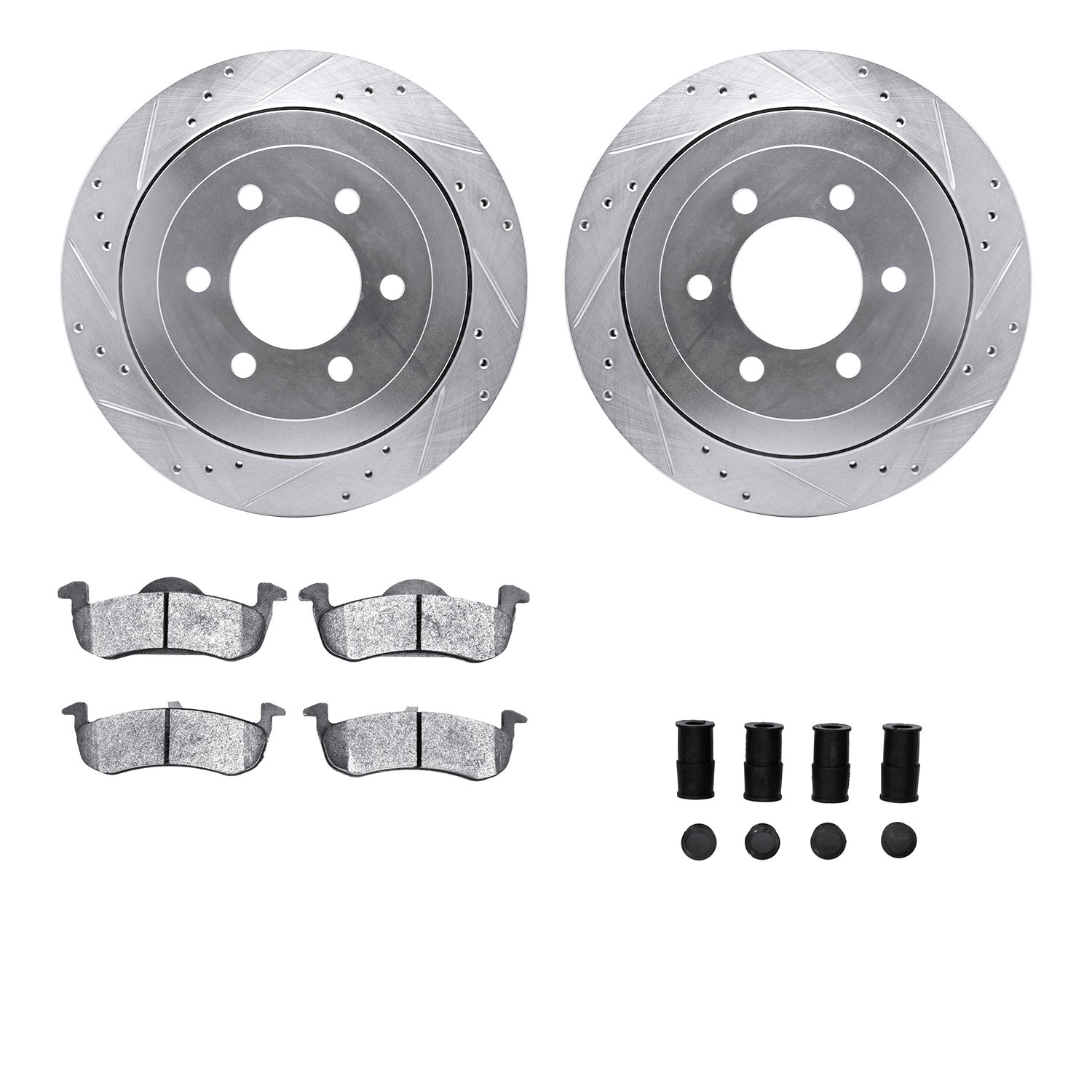 DFC Brake Rotor - Drilled & Slotted - Silver- HD Brake Pad - Hardware