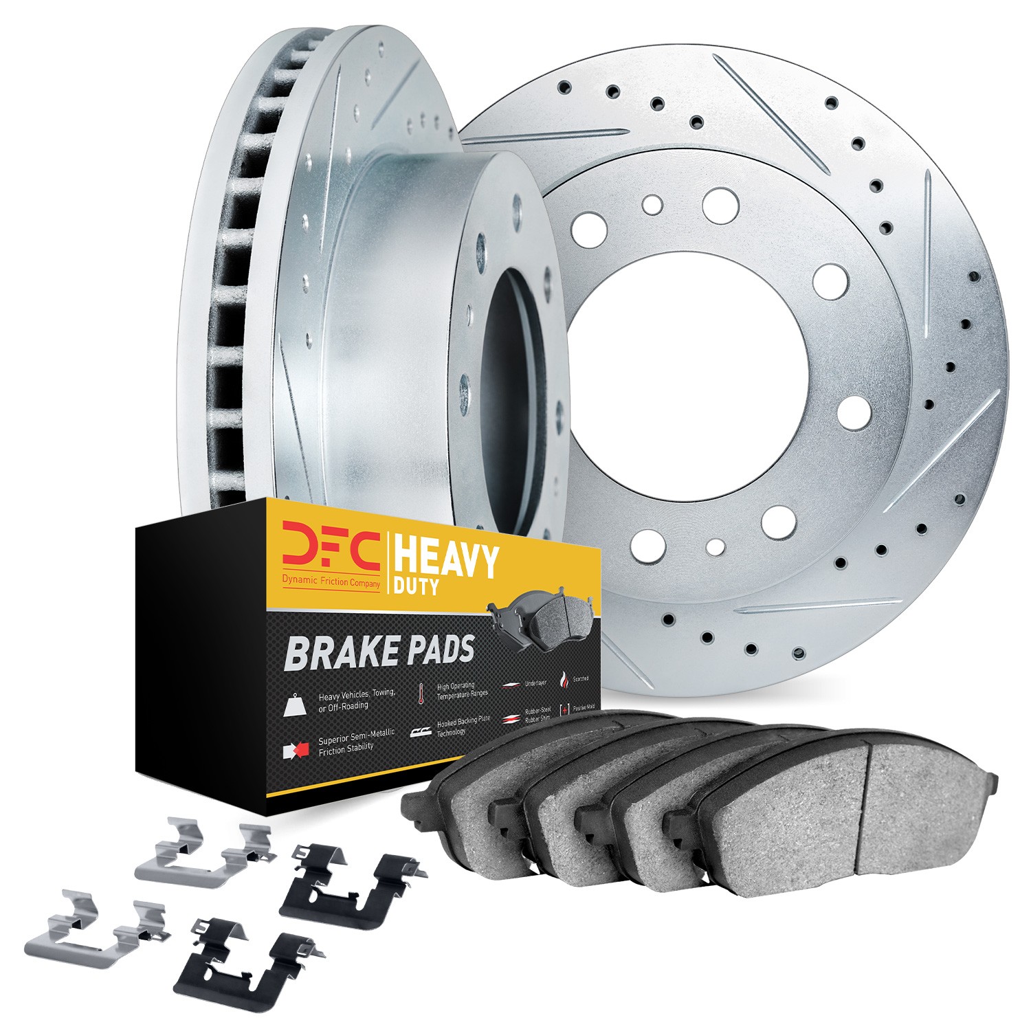 DFC Brake Rotor - Drilled & Slotted - Silver- HD Brake Pad - Hardware