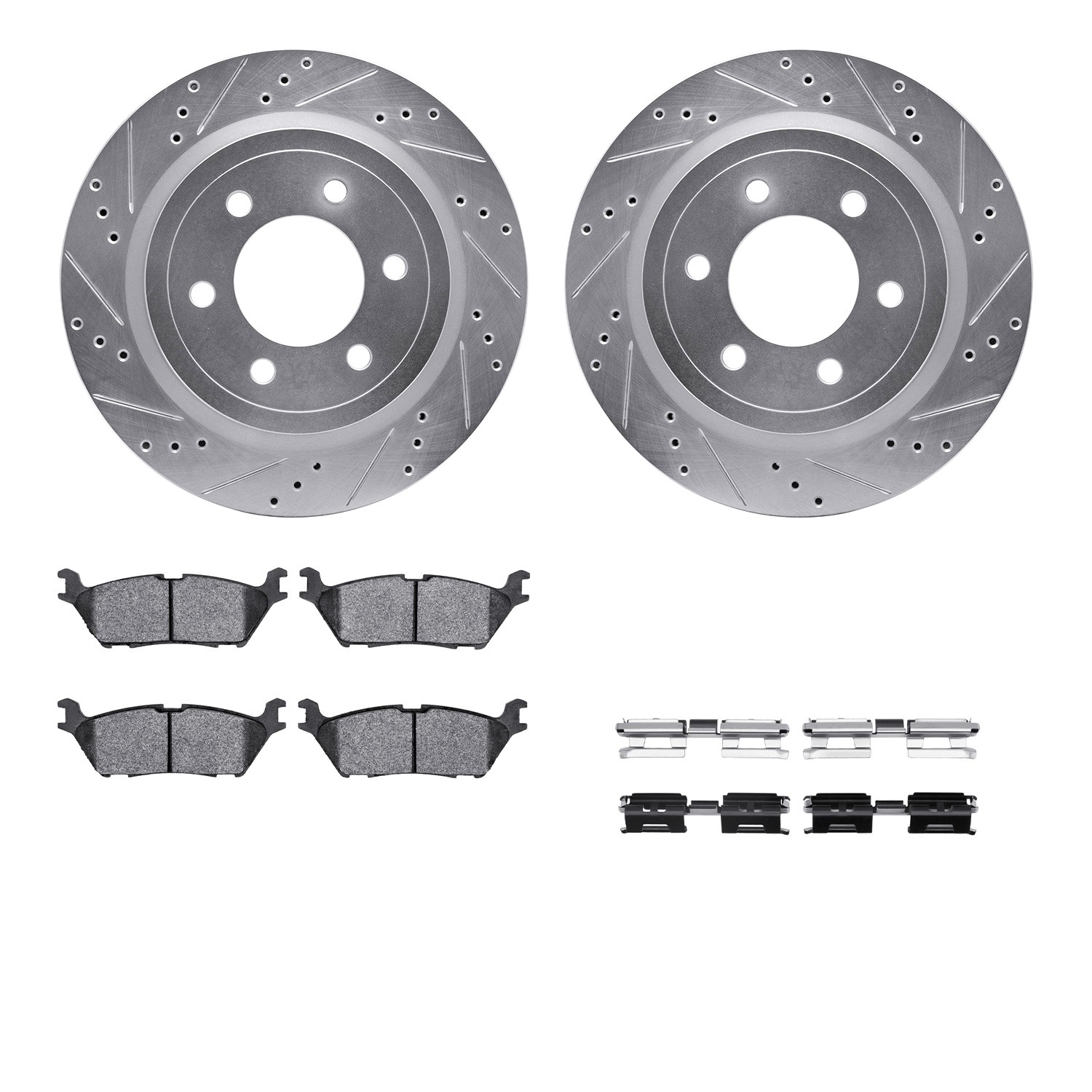 DFC Brake Rotor - Drilled & Slotted - Silver- HD Brake Pad - Hardware