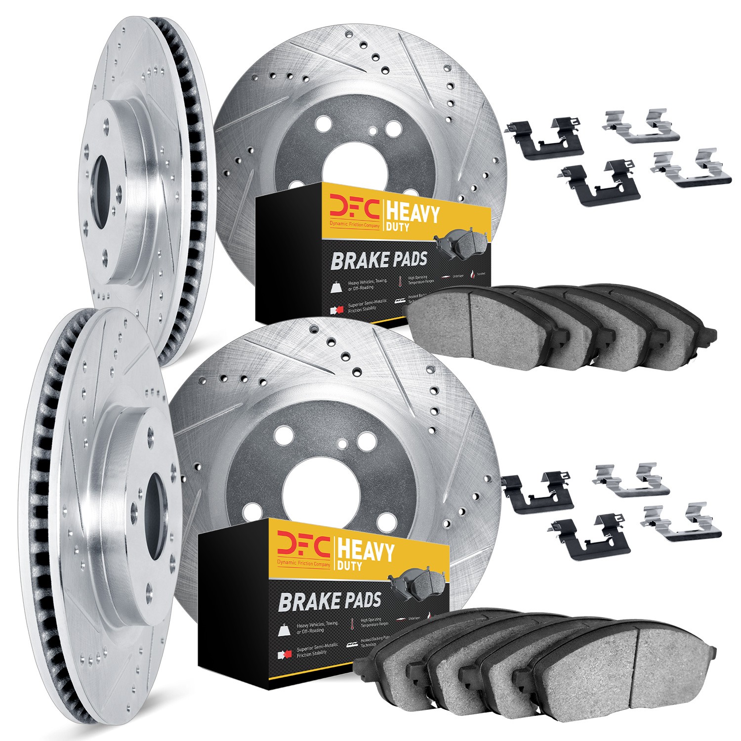 DFC Brake Rotor - Drilled & Slotted - Silver- HD Brake Pad - Hardware