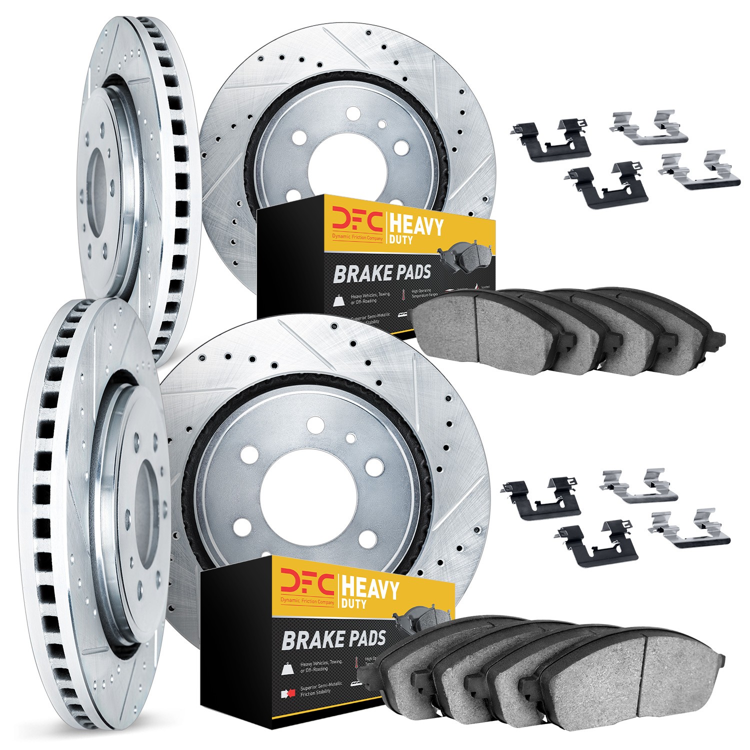 DFC Brake Rotor - Drilled & Slotted - Silver- HD Brake Pad - Hardware