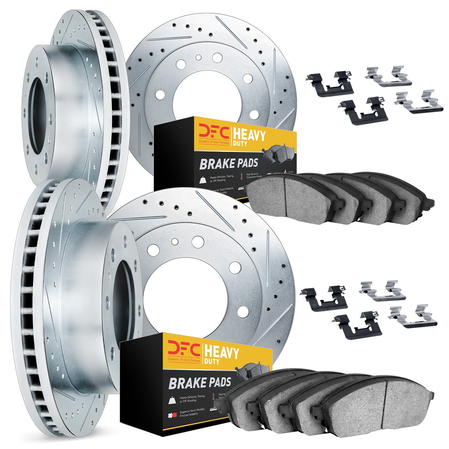DFC Brake Rotor - Drilled & Slotted - Silver- HD Brake Pad - Hardware